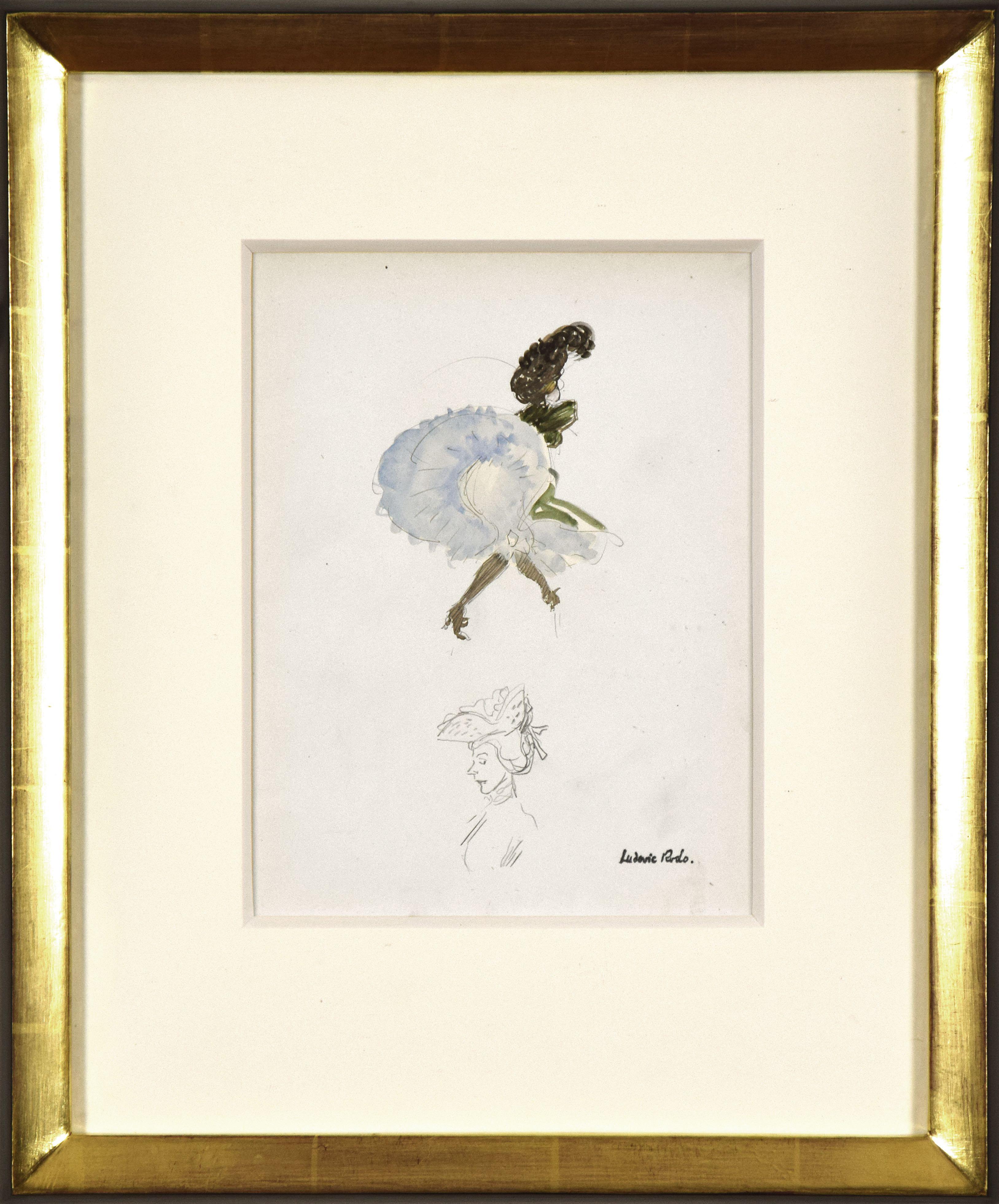 Study of a Dancer and a Lady by Ludovic-Rodo Pissarro - Watercolour For Sale 1