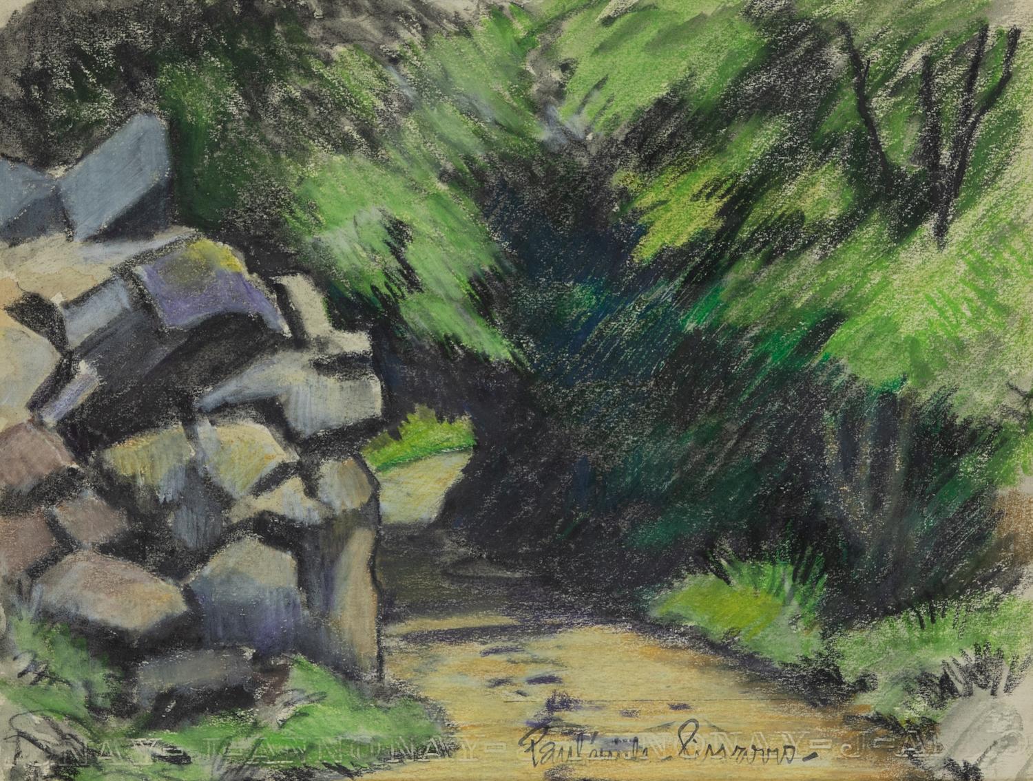 Un Chemin dans la Forêt by Paulémile Pissarro - Pastel and charcoal drawing
