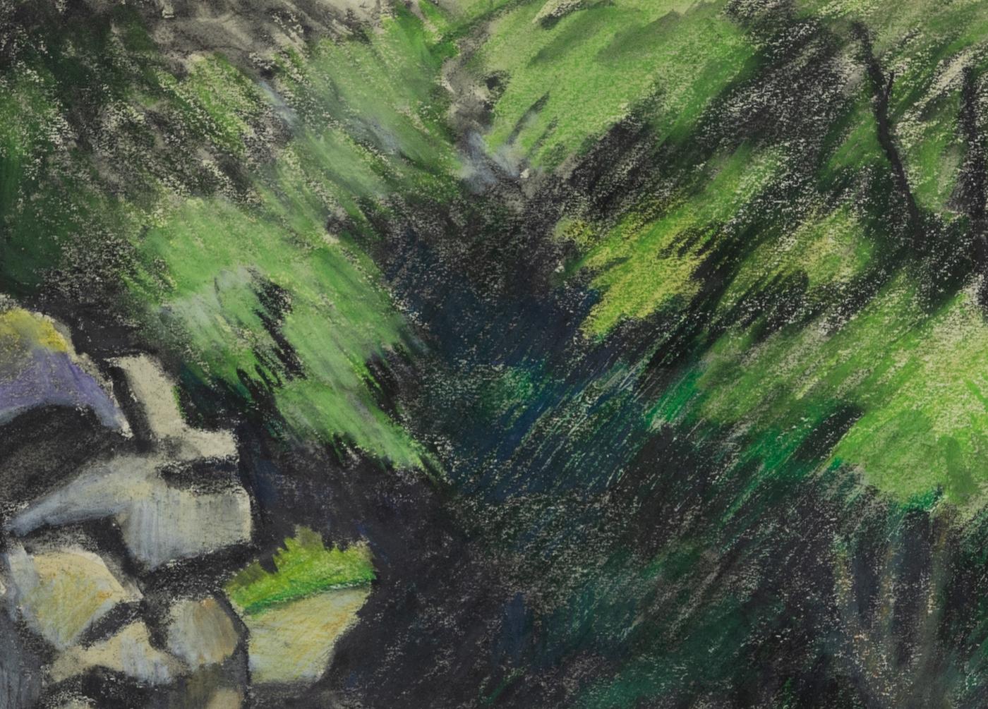 Un Chemin dans la Forêt de Paulémile Pissarro - Dessin au pastel et au fusain - Post-impressionnisme Art par Paul Emile Pissarro