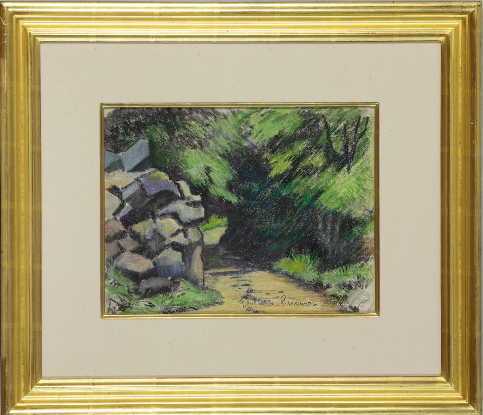 Un Chemin dans la Forêt de Paulémile Pissarro - Dessin au pastel et au fusain - Art de Paul Emile Pissarro