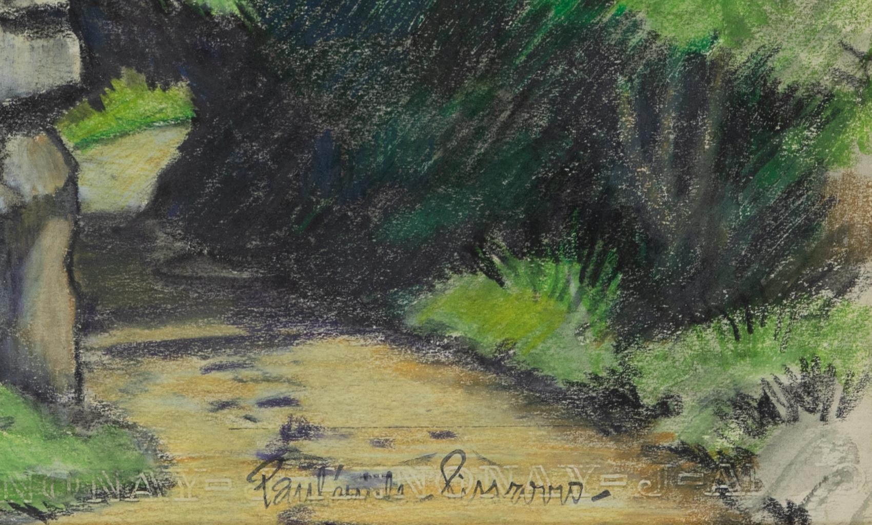 Un Chemin dans la Forêt de Paulémile Pissarro - Dessin au pastel et au fusain - Noir Figurative Art par Paul Emile Pissarro