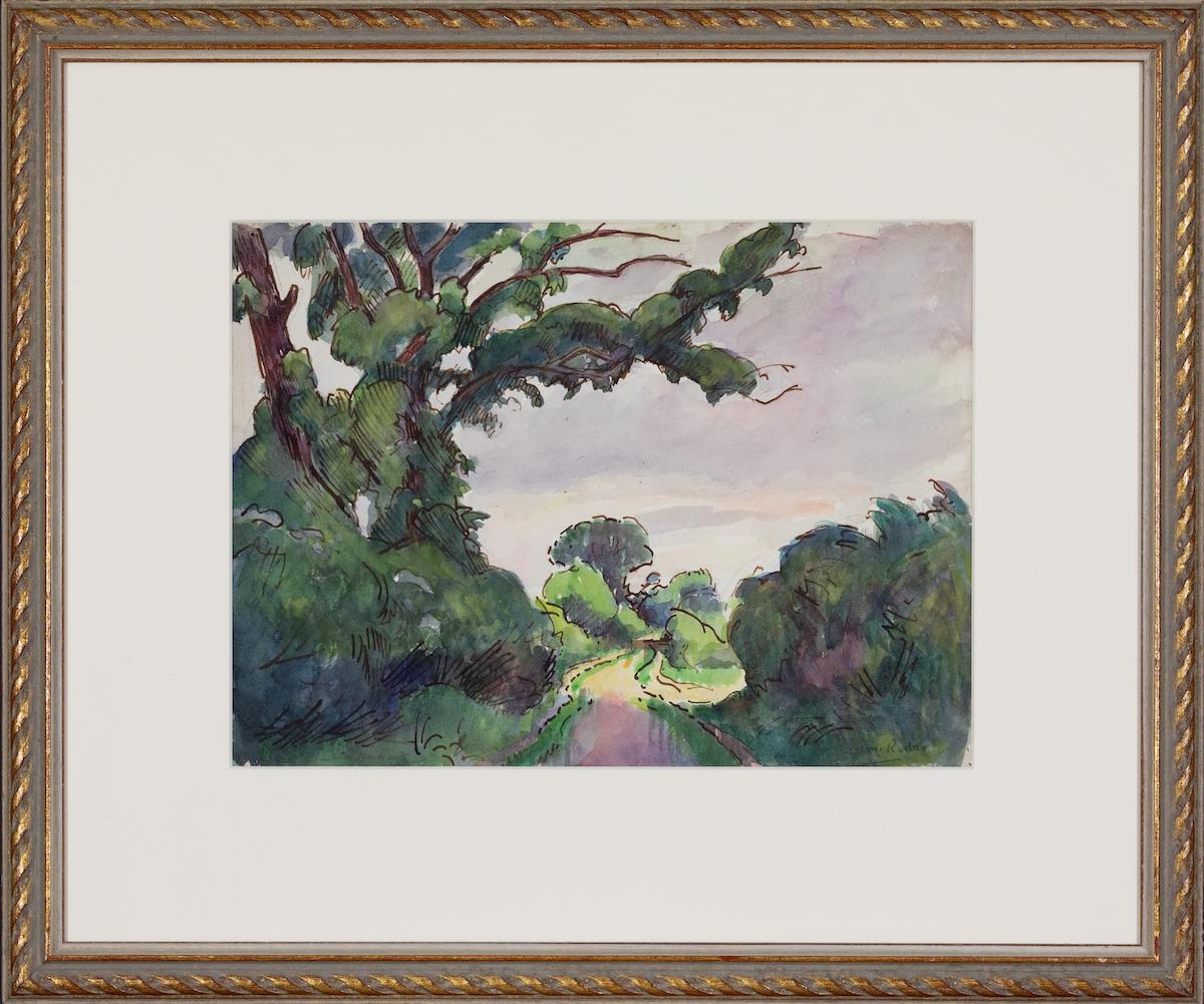 Grand Arbre dans la Sente by Ludovic-Rodo Pissarro - Watercolour For Sale 1