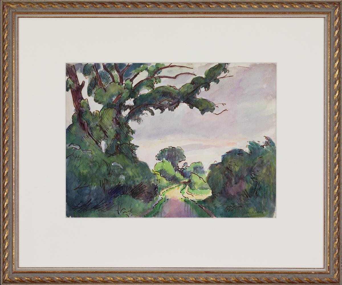 Grand Arbre dans la Sente von Ludovic-Rodo Pissarro – Aquarell im Angebot 1