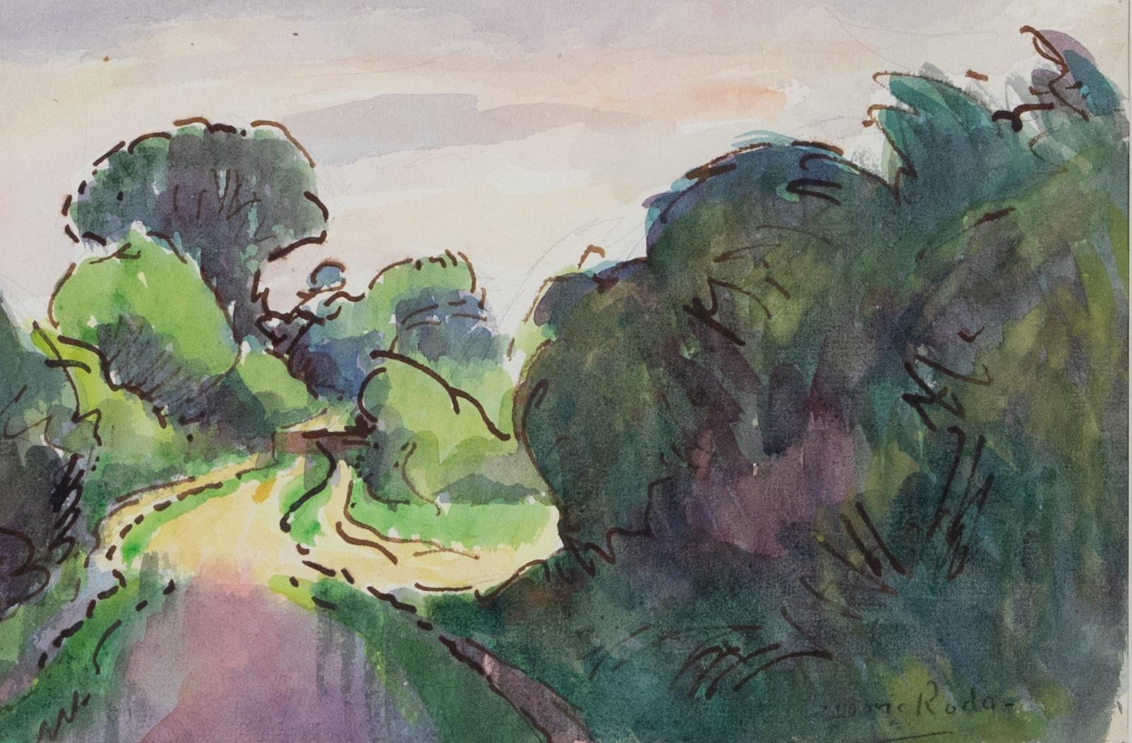 Grand Arbre dans la Sente von Ludovic-Rodo Pissarro – Aquarell im Angebot 3