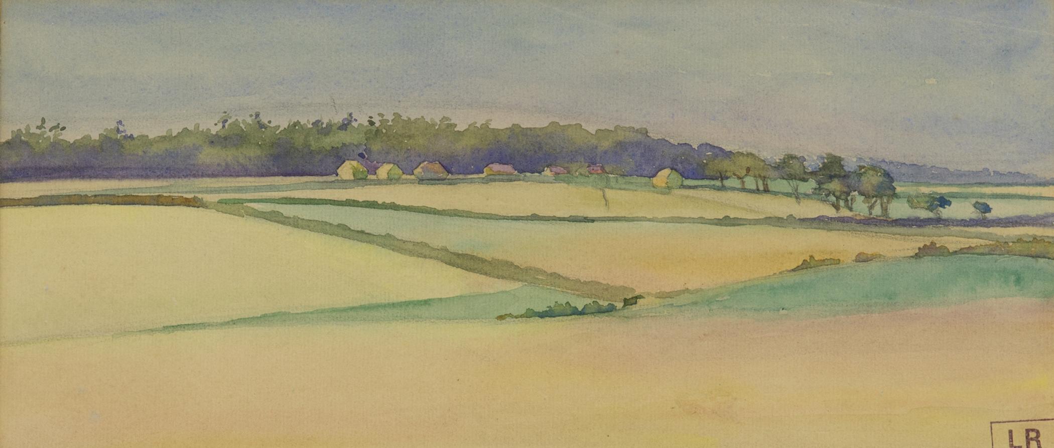 Landschaft mit Haystacks von Ludovic-Rodo Pissarro – Aquarell