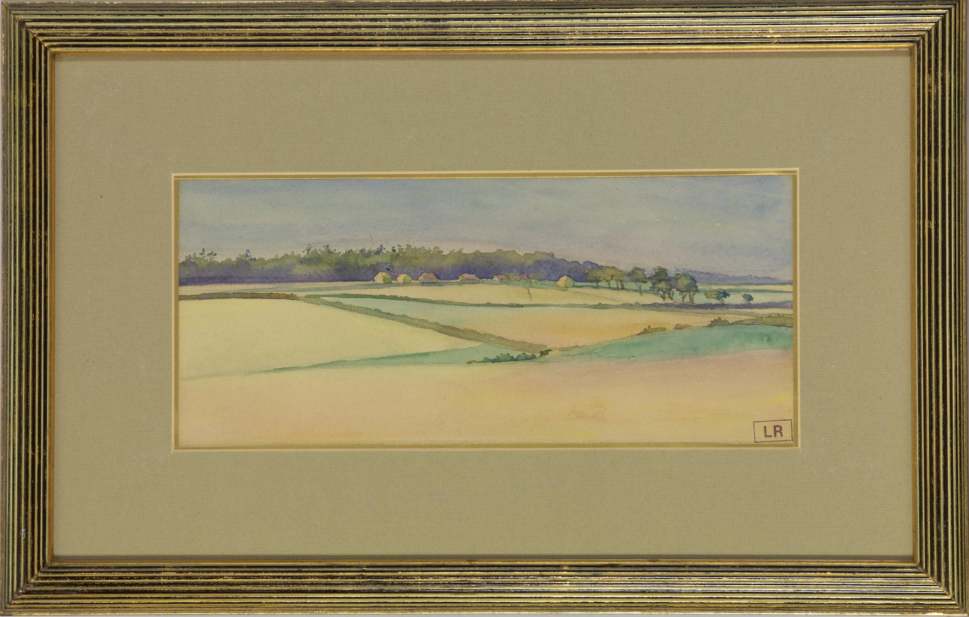 *UK BUYERS WILL PAY AN ADDITIONAL 20% VAT ON TOP OF THE ABOVE PRICE

Landscape with Haystacks by Ludovic-Rodo Pissarro (1878-1952)
Watercolour on paper
15 x 34 cm (5 ⁷/₈ x 13 ³/₈ inches)
Signed with Estate stamp (initials) lower right, LR
an early