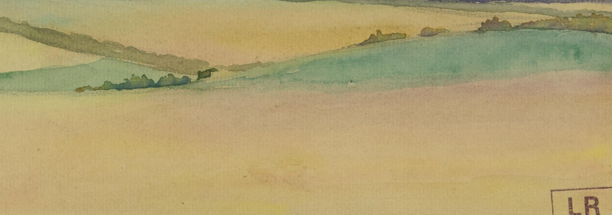 Landschaft mit Haystacks von Ludovic-Rodo Pissarro - Aquarell im Angebot 3