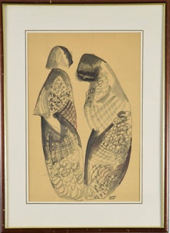 Dos figuras de Béla Kádár - Artista húngaro, obras sobre papel, folclore húngaro