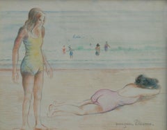 Vintage Two Figures by the Sea, Work on paper by Georges Manzana Pissarro