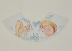 Antique Decorative Squirrel Design, Pencil and Watercolour on Paper