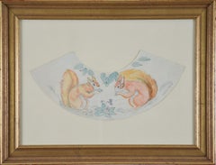 Disegno decorativo di scoiattolo, matita e acquerello su carta