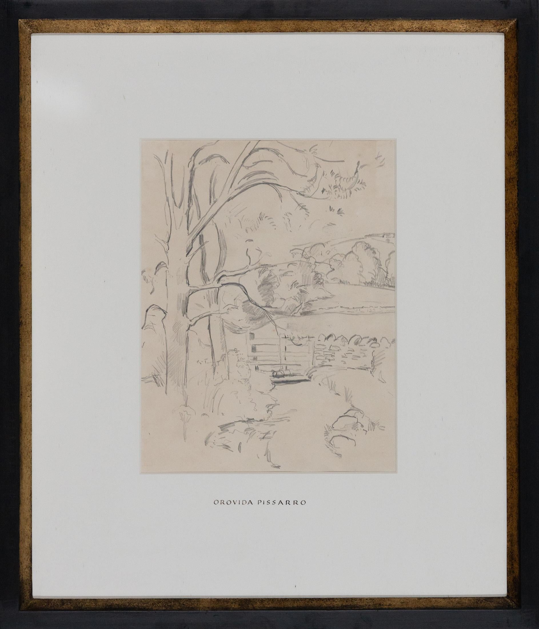 Landscape with Gate by Orovida Pissarro - Drawing For Sale 1