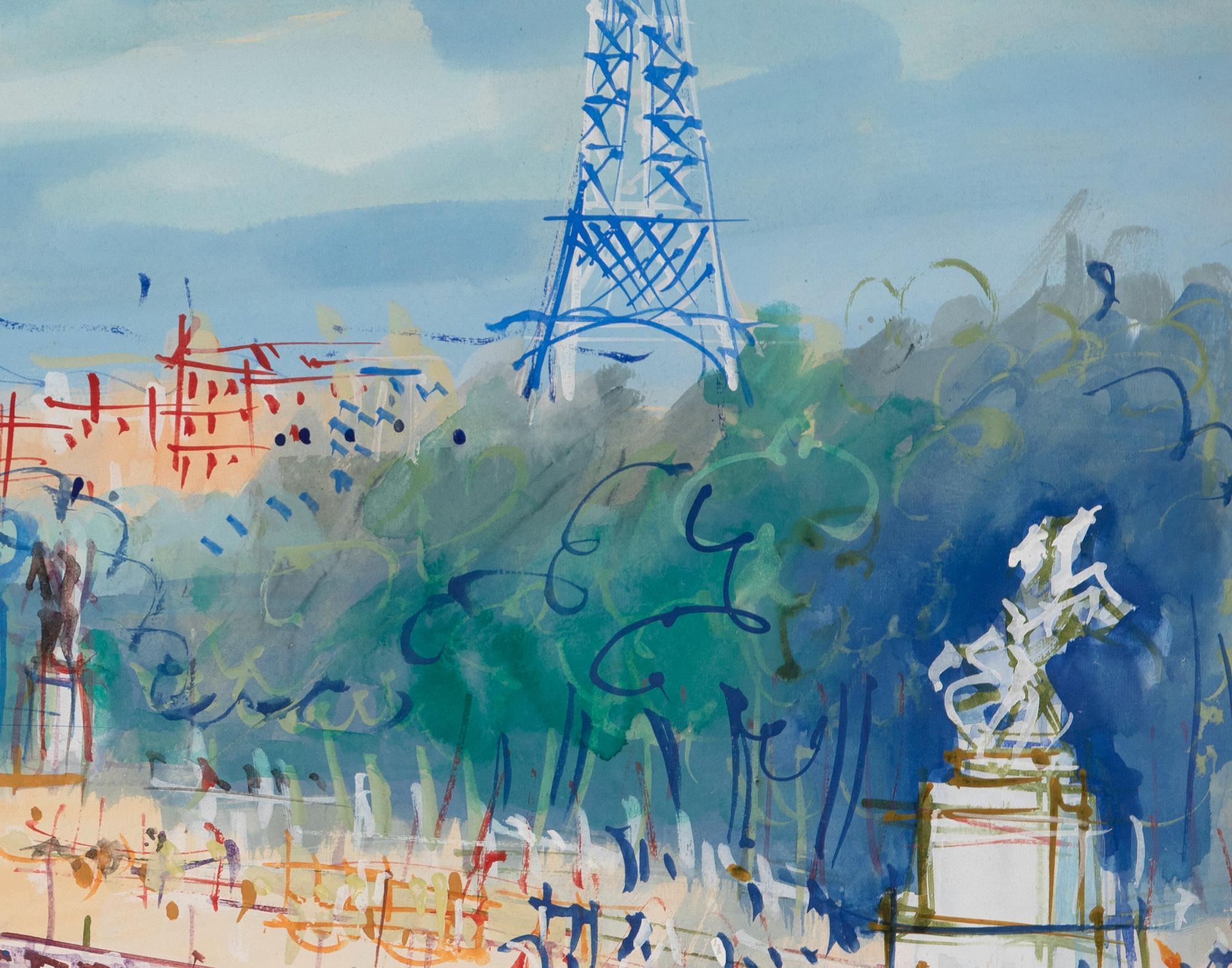 Place de la Concorde by Jean Dufy - Mixed media on paper, Parisian scene For Sale 1