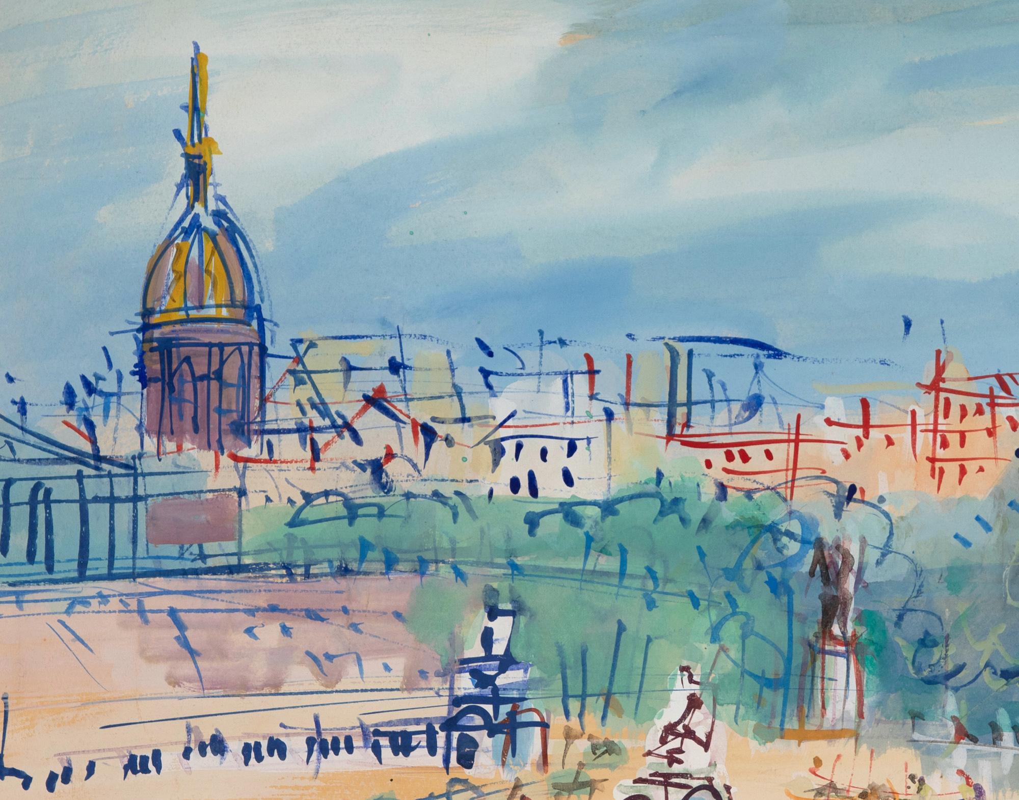 Place de la Concorde by Jean Dufy - Mixed media on paper, Parisian scene For Sale 2
