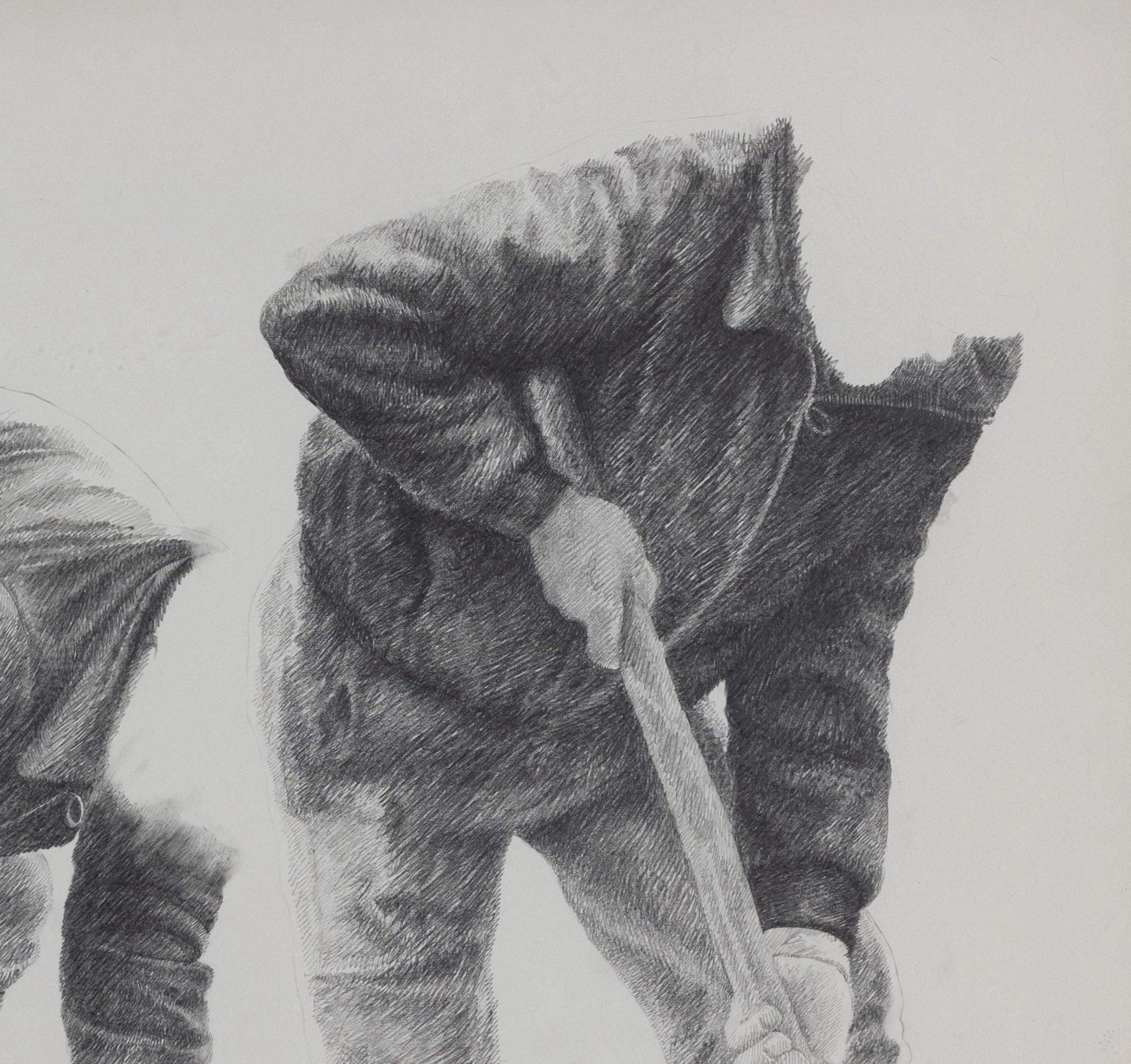 Farmhands by Yvon Pissarro, 1983 - Pencil on Paper Drawing For Sale 2