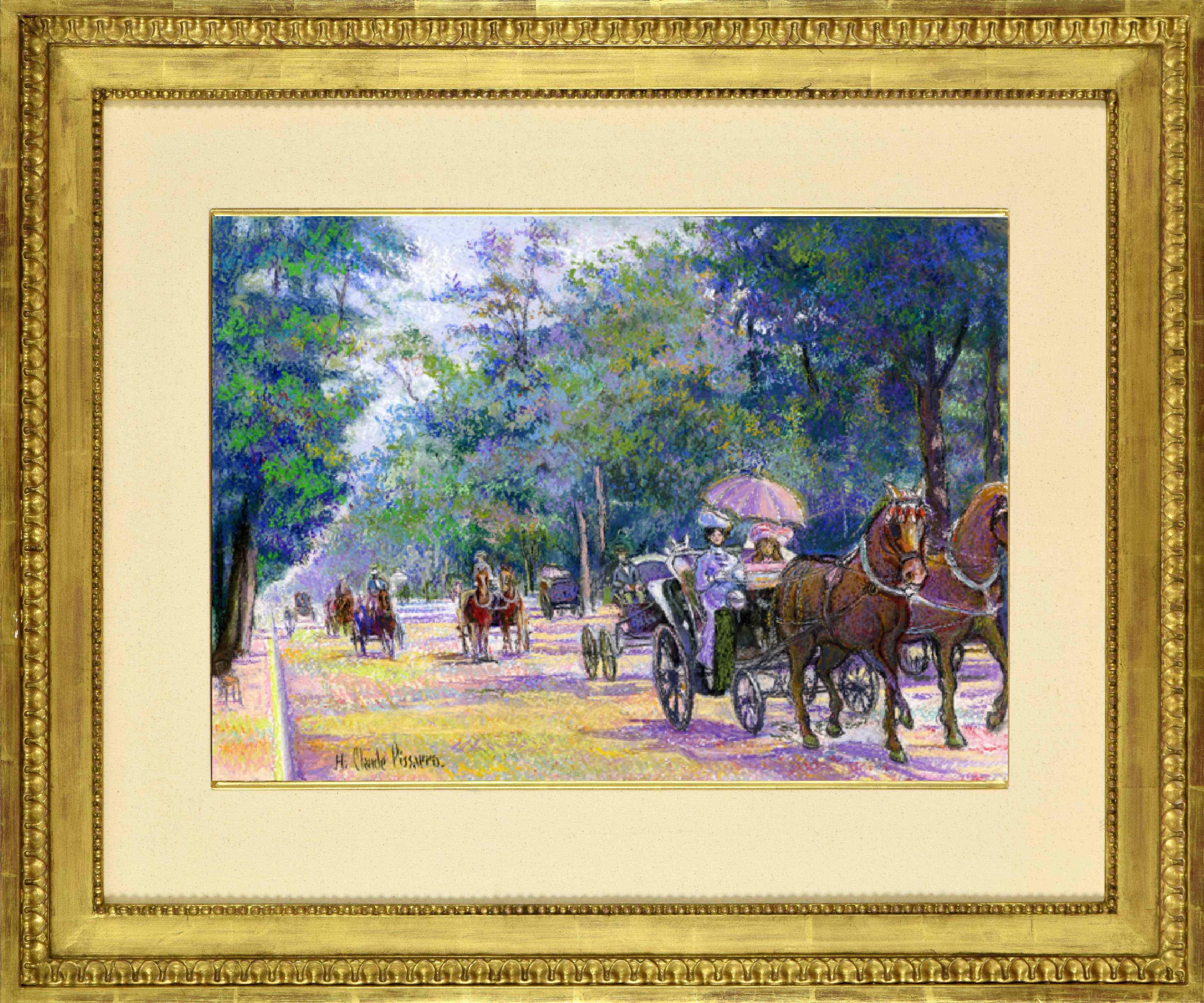Les Équipages de l'Allée Acacias von H. Claude Pissarro - Pastell im Angebot 1