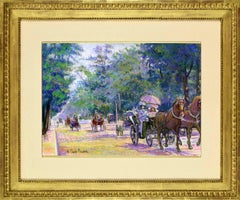 Les Équipages de l'Allée Acacias by H. Claude Pissarro - Pastel