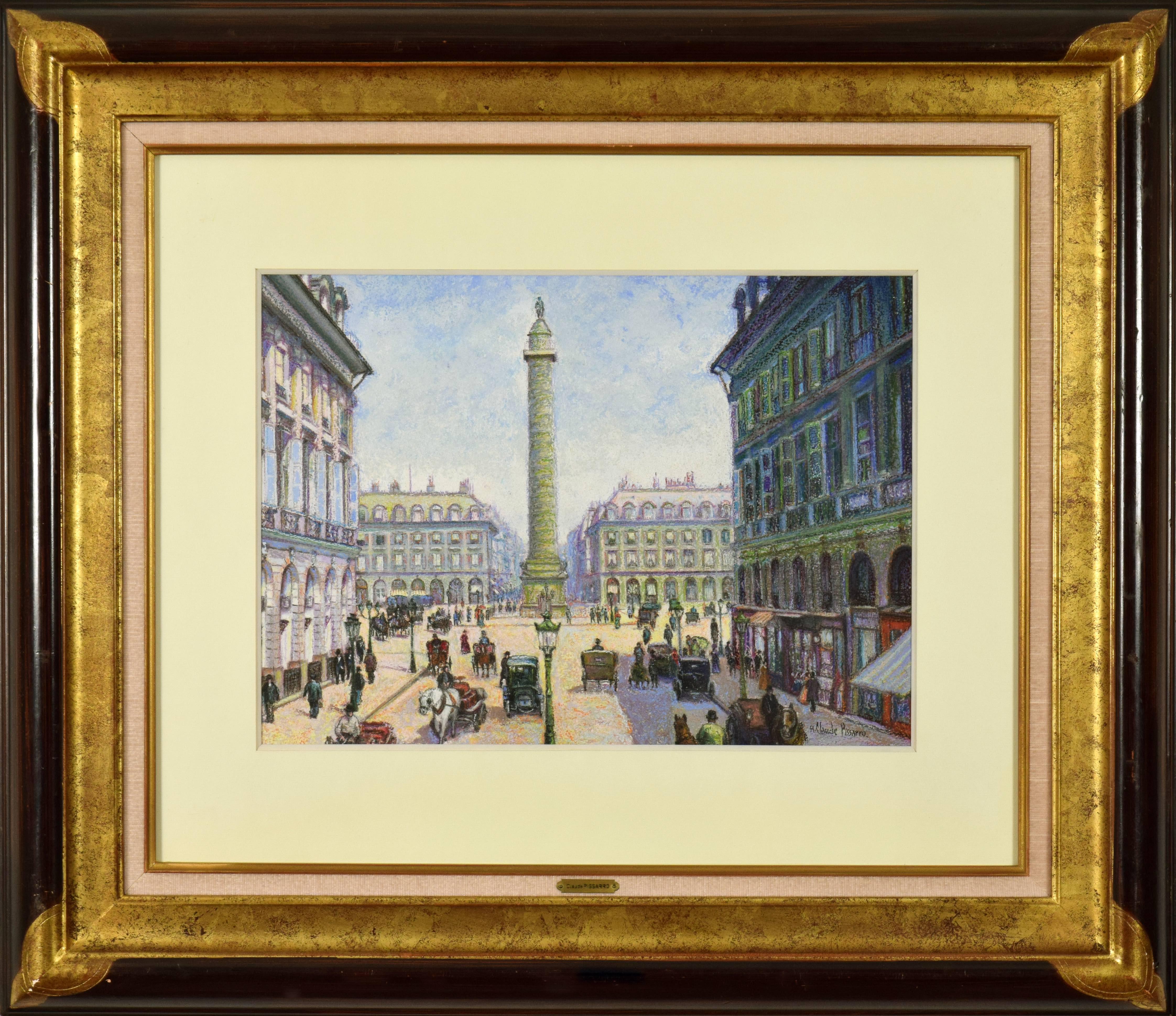 This Place Vendôme par H. Claude Pissarro - Pastel sur carton, Post-Impressionniste - Art de Hughes Claude Pissarro