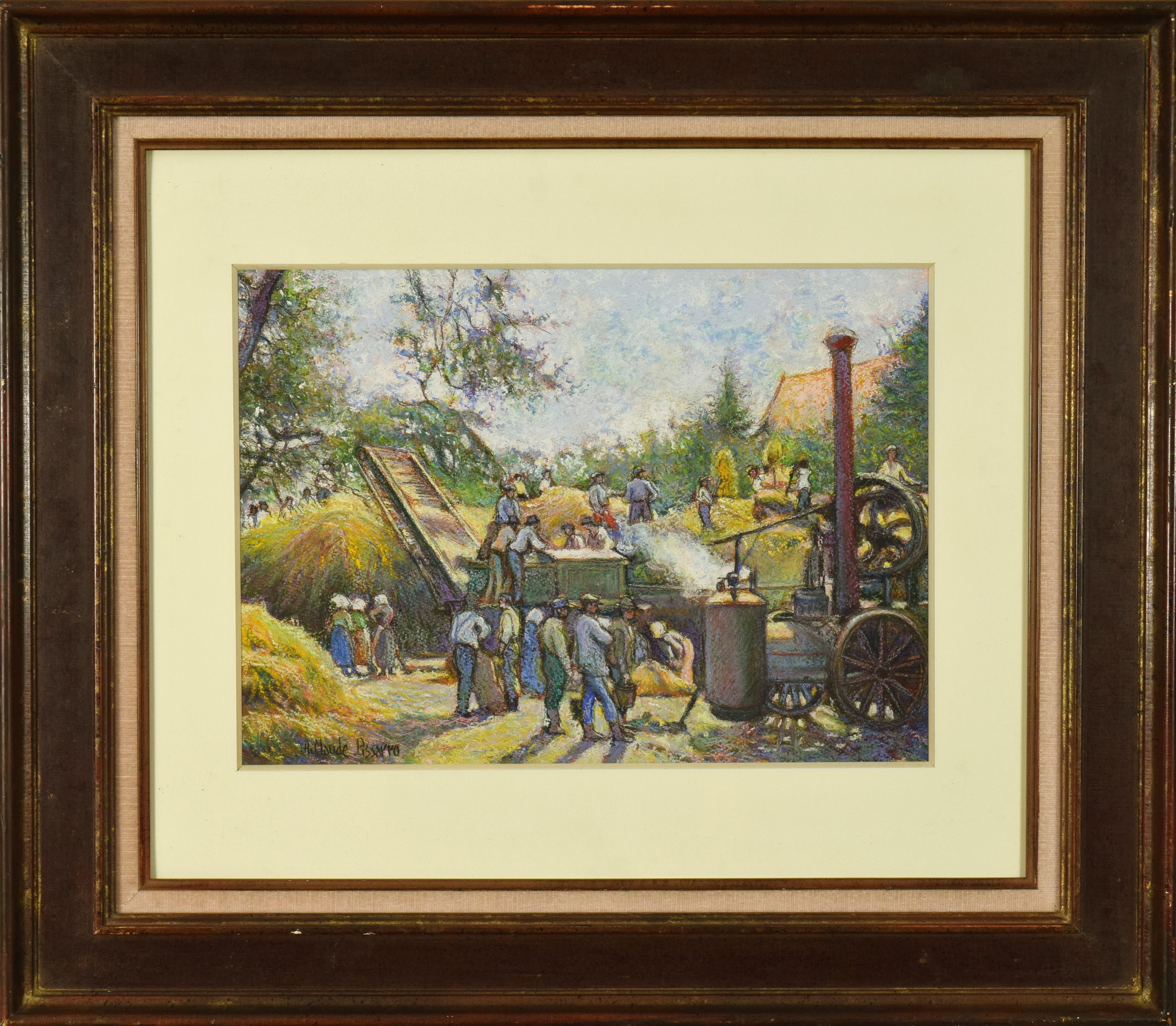 Battage à la Taillerie von H. Claude Pissarro - Pastell, Post-Impressionist – Art von Hughes Claude Pissarro