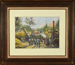 Battage à la Taillerie di H. Claude Pissarro - Pastello, Post-Impressionista