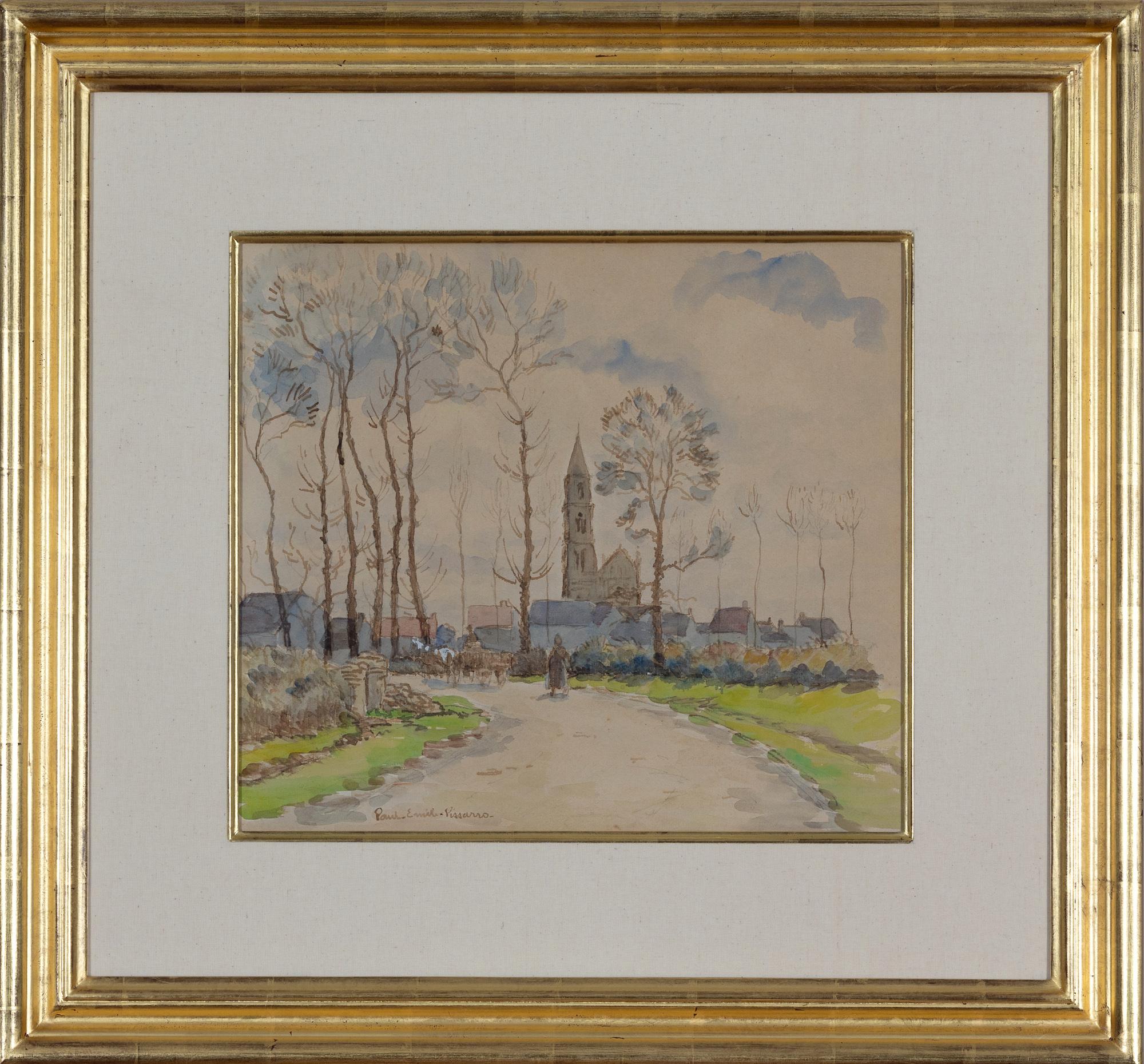 Promeneuse sur un chemin by Paulémile Pissarro - Work on paper, watercolour - Art by Paul Emile Pissarro