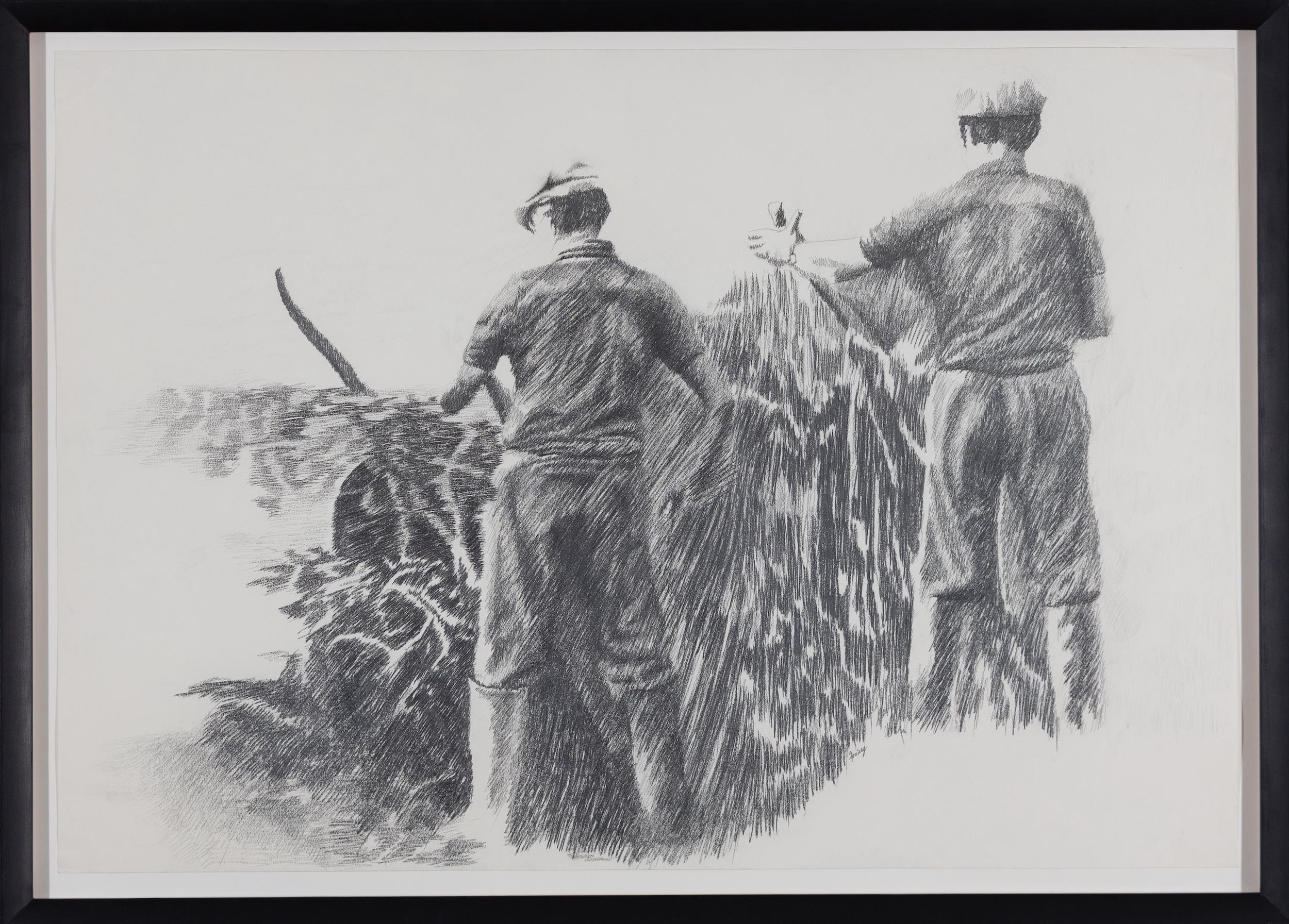 Farmhands by Yvon Pissarro - Figurative drawing For Sale 1