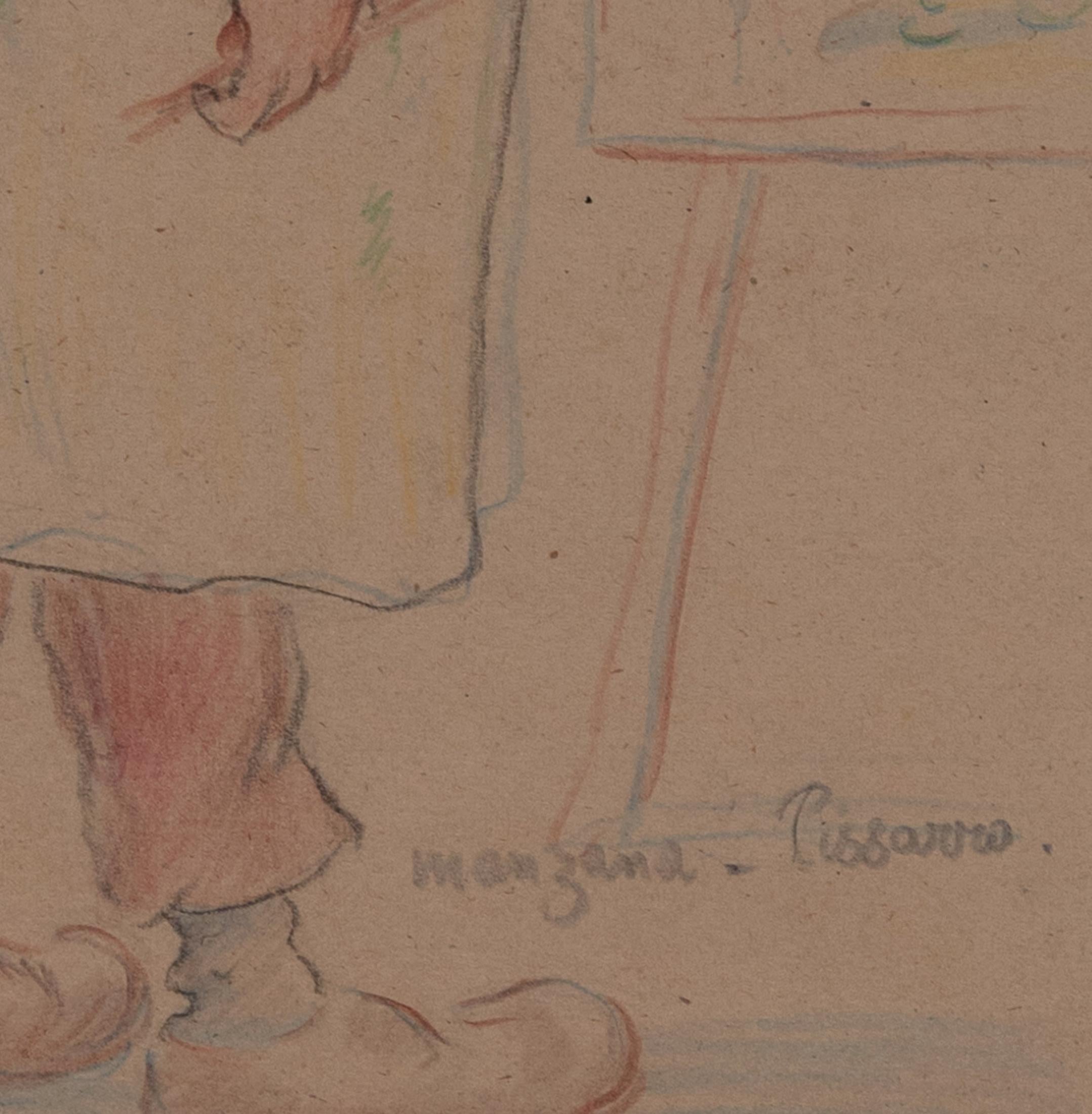 Le Due Fait de la Peinture by Georges Manzana Pissarro - Colourful drawing For Sale 1