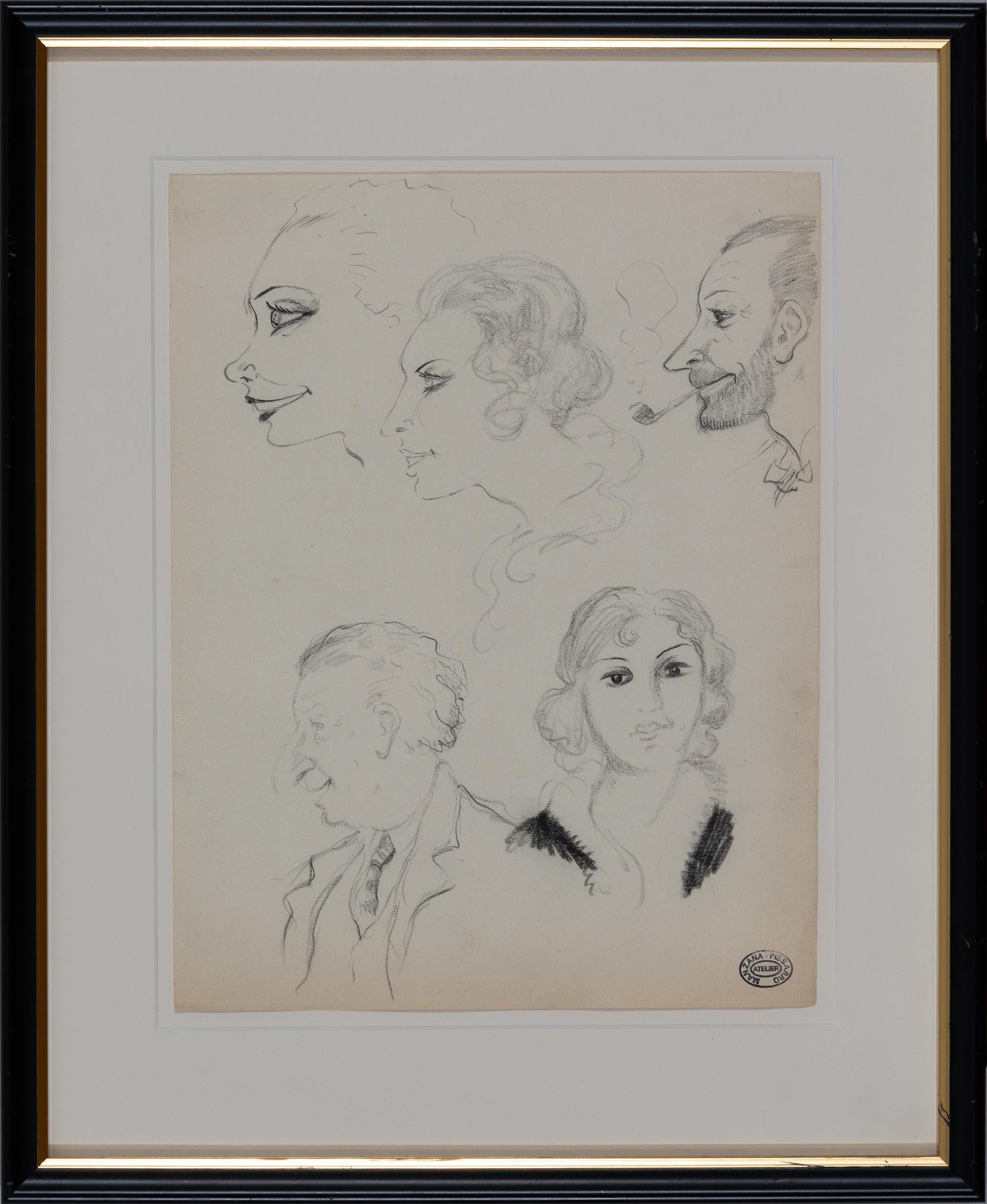 Study of Heads by Georges Manzana Pissarro - Drawing - Art by Georges Henri Manzana Pissarro