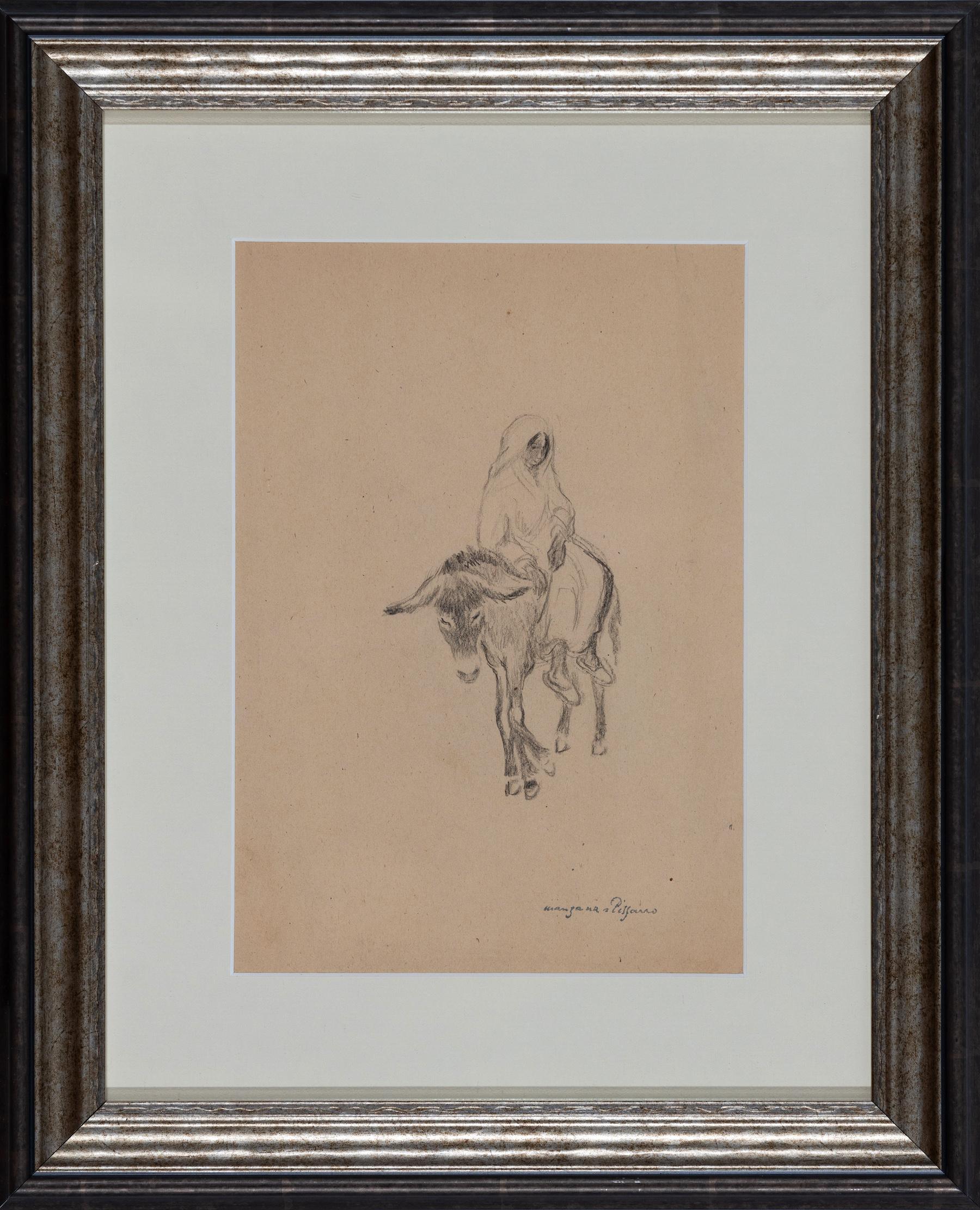 Femme marocaine sur un âne par Georges Manzana Pissarro - Dessin - Art de Georges Henri Manzana Pissarro