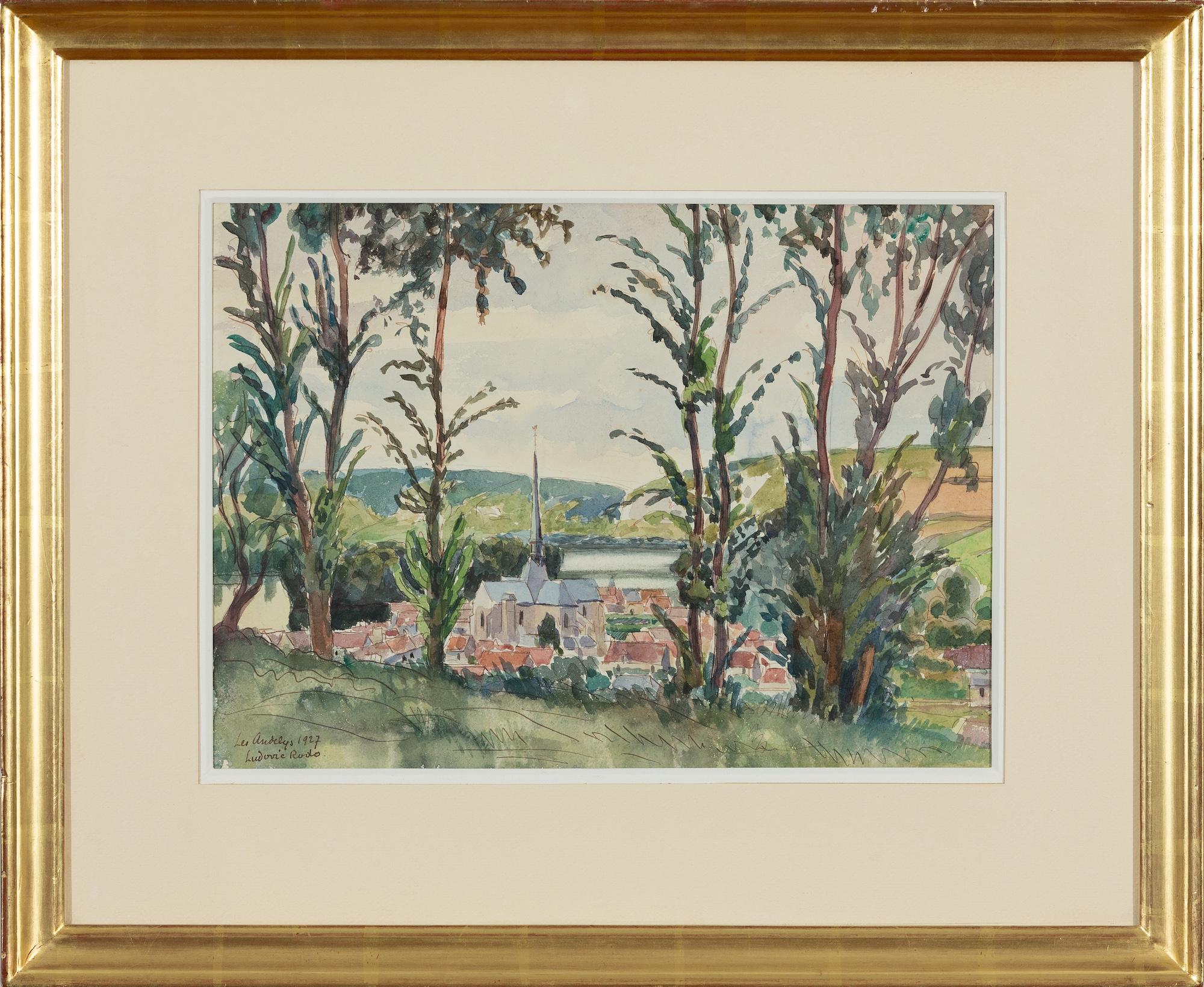 Les Andelys by Ludovic-Rodo Pissarro - Watercolour and Ink on Paper Painting For Sale 1
