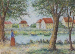 Le 14 juillet au bord de la Seine by Lélia Pissarro - Figurative pastel 
