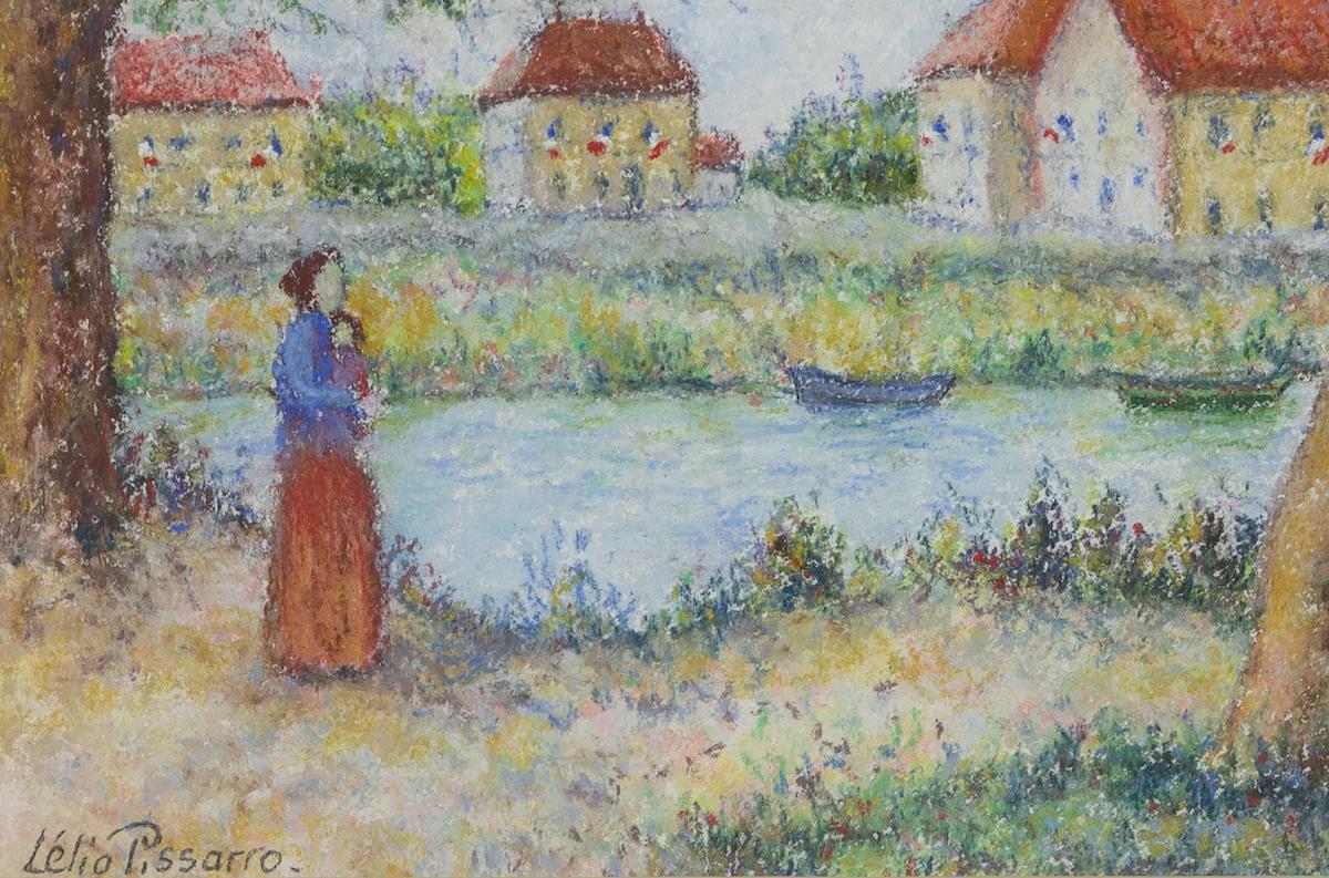 Le 14 juillet au bord de la Seine by Lélia Pissarro - Figurative pastel  - Gray Landscape Art by Lelia Pissarro