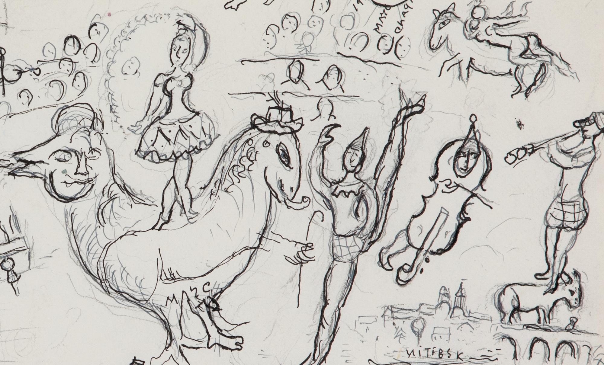 Esquisse pour « Commedia dell'arte » de Marc Chagall - Dessin en vente 2
