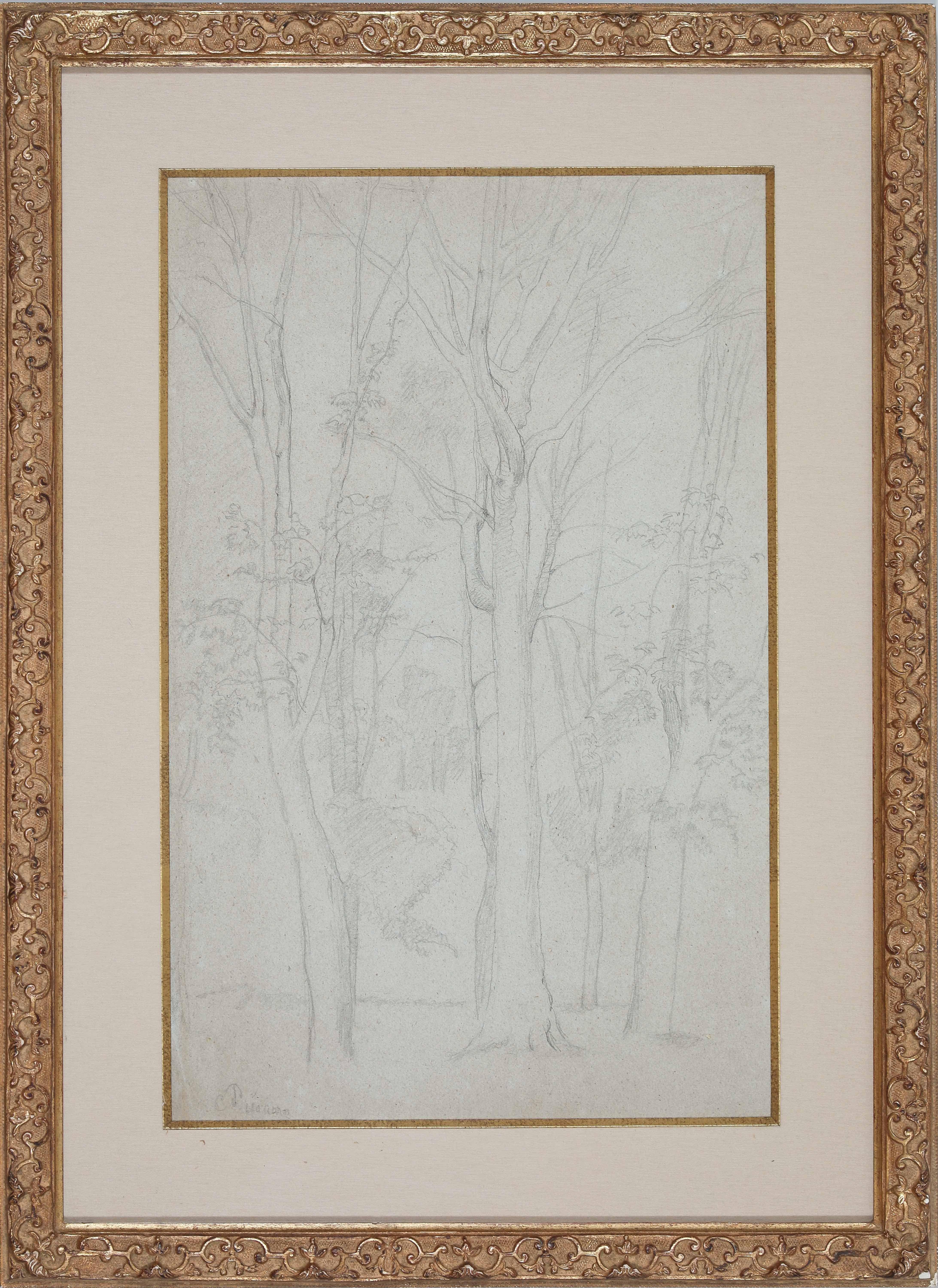 Arbres von Camille Pissarro – Bleistift auf Papier im Angebot 1