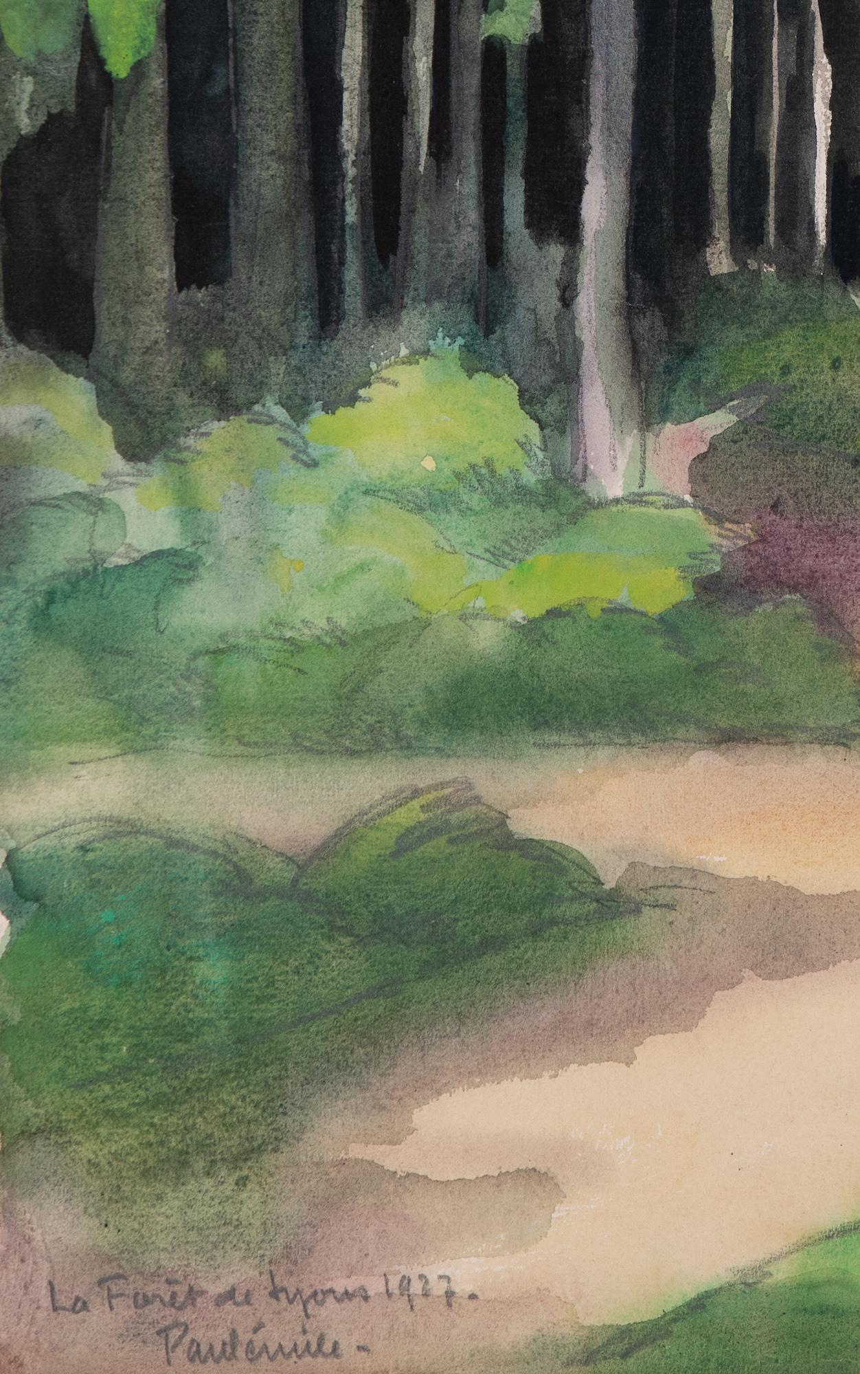 La Forêt de Lyons by Paulémile Pissarro (1884-1972)
Watercolour and crayon on paper
48.4 x 31.5 cm (19 x 12 ³/₈ inches)
Titled, date and signed lower left, La Forêt de Lyons 1927, Paulémile -

This watercolour depicts the forest de Lyons in France.