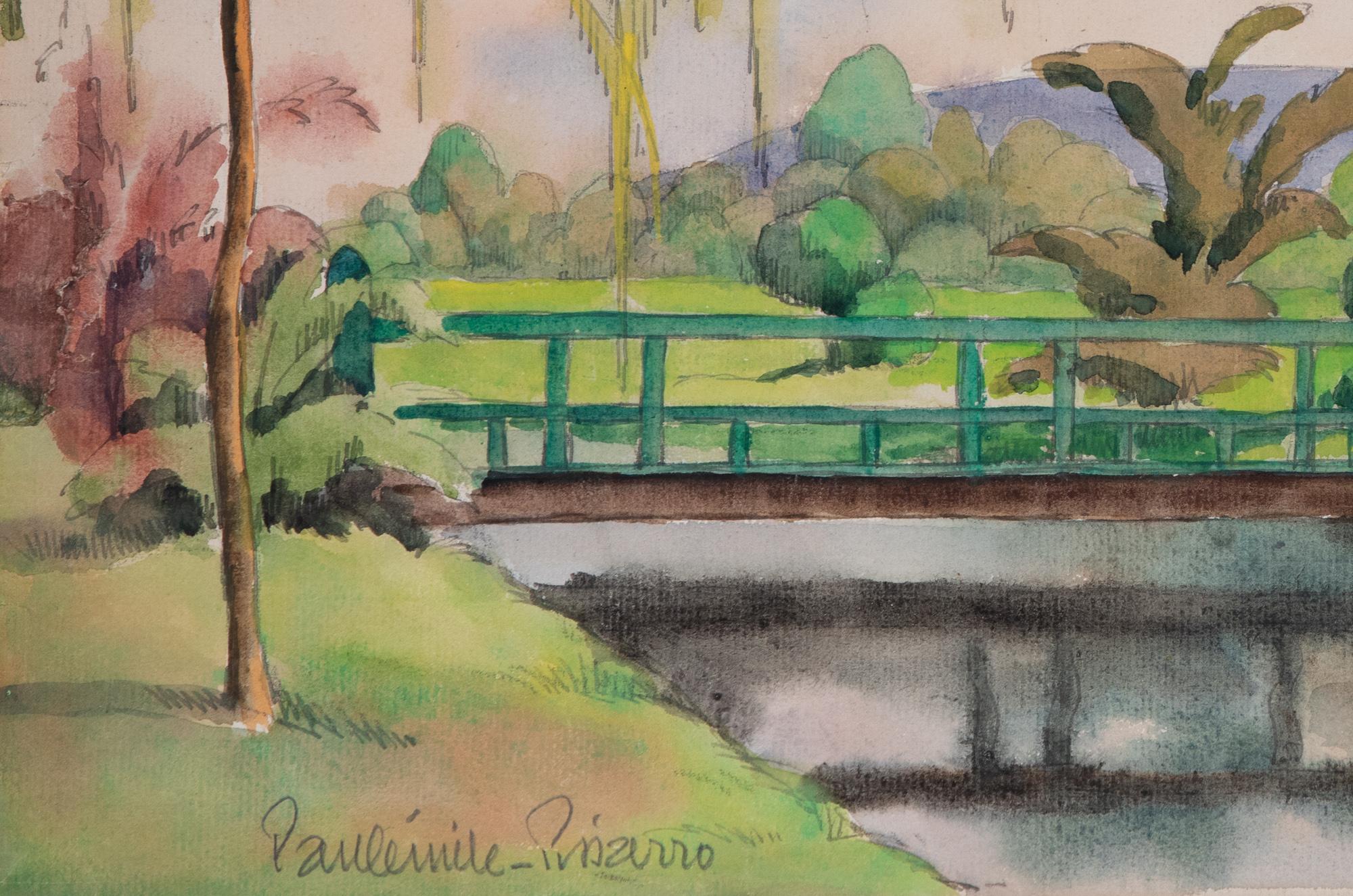 Scène de rivière, près de Lyons-la-Forêt by Paulémile Pissarro - Watercolour - Brown Landscape Art by Paul Emile Pissarro