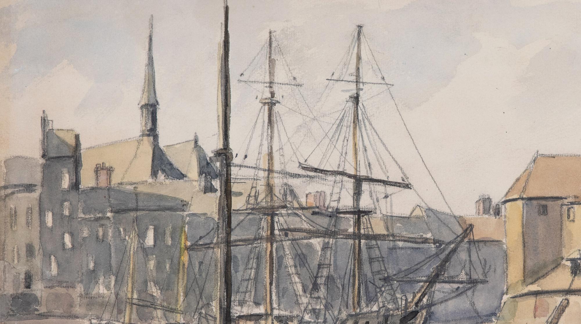 Port de Honfleur by Paulémile Pissarro - Watercolour For Sale 1