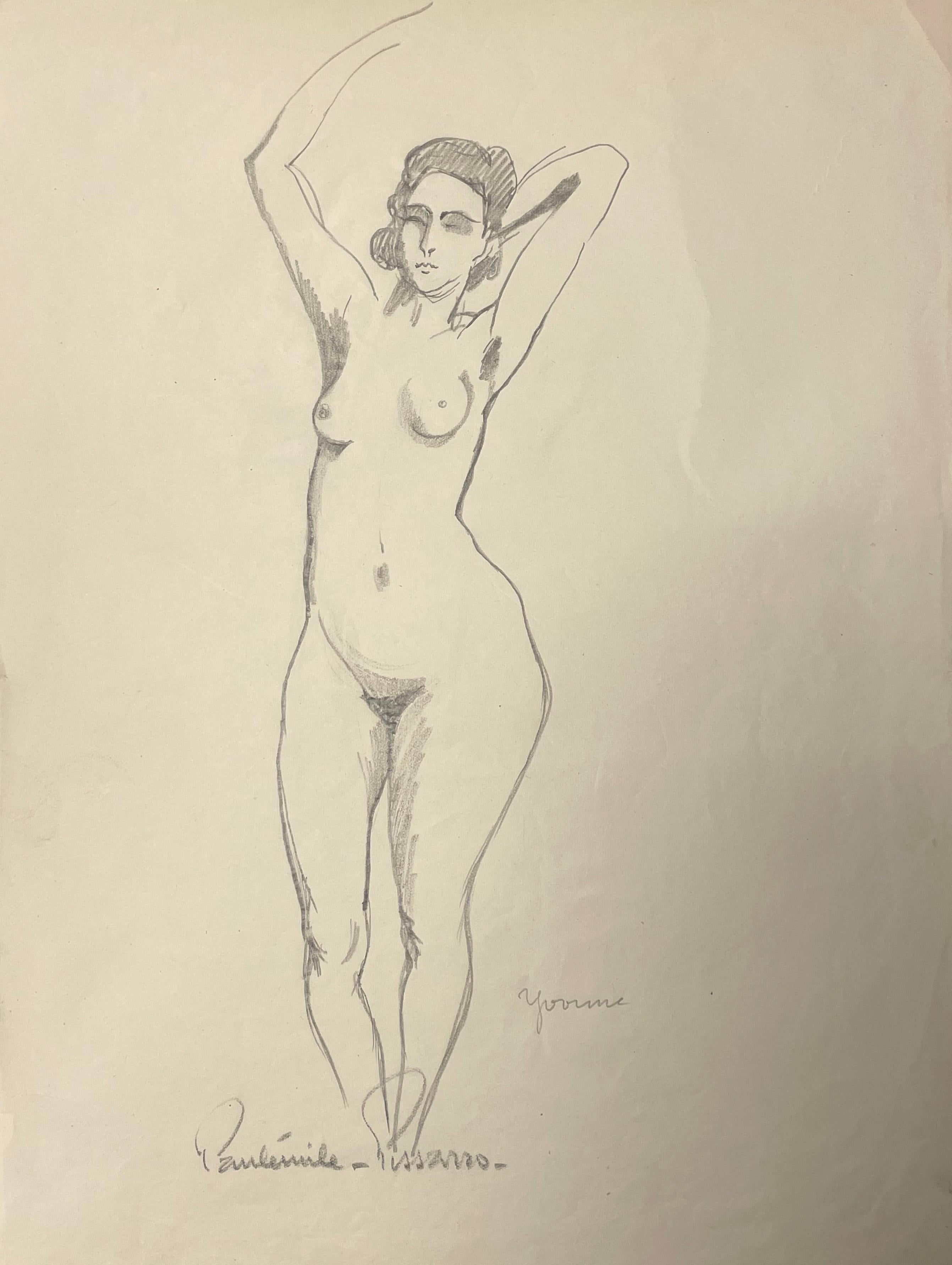 Yvonne debout de Paulémile Pissarro - Dessin de nu de la femme de l'artiste