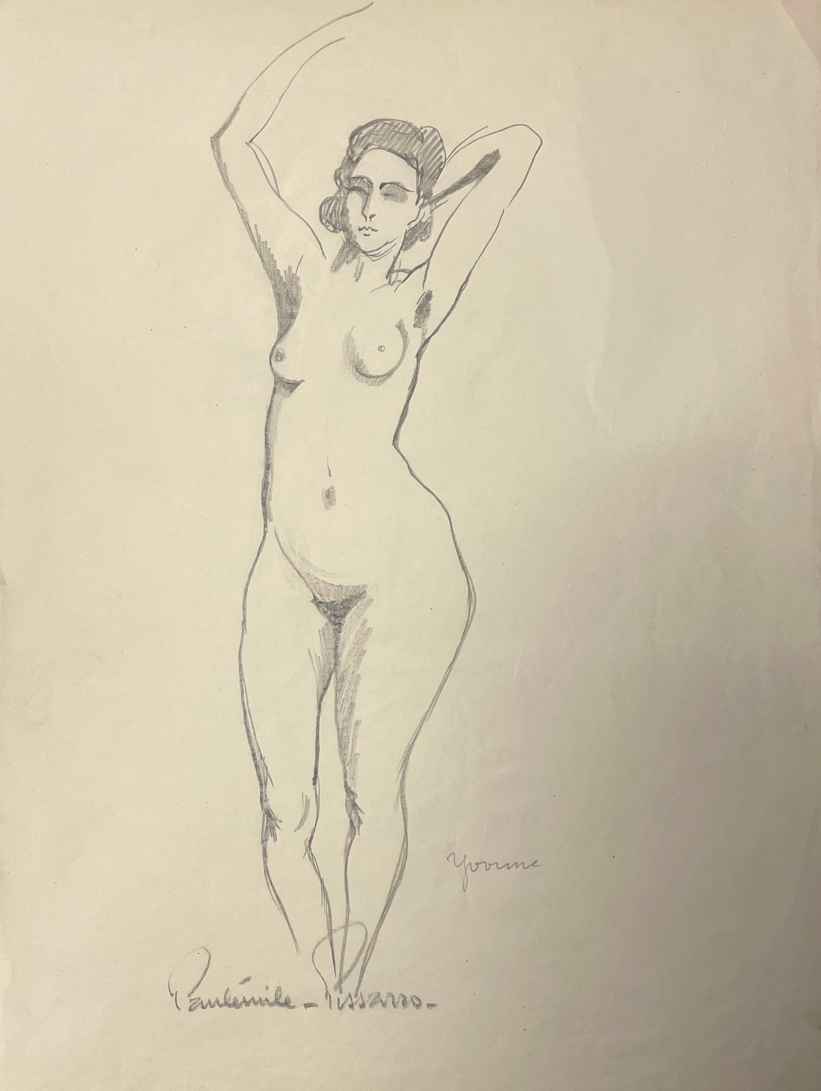 Yvonne debout di Paulémile Pissarro - Disegno di nudo della moglie dell'artista