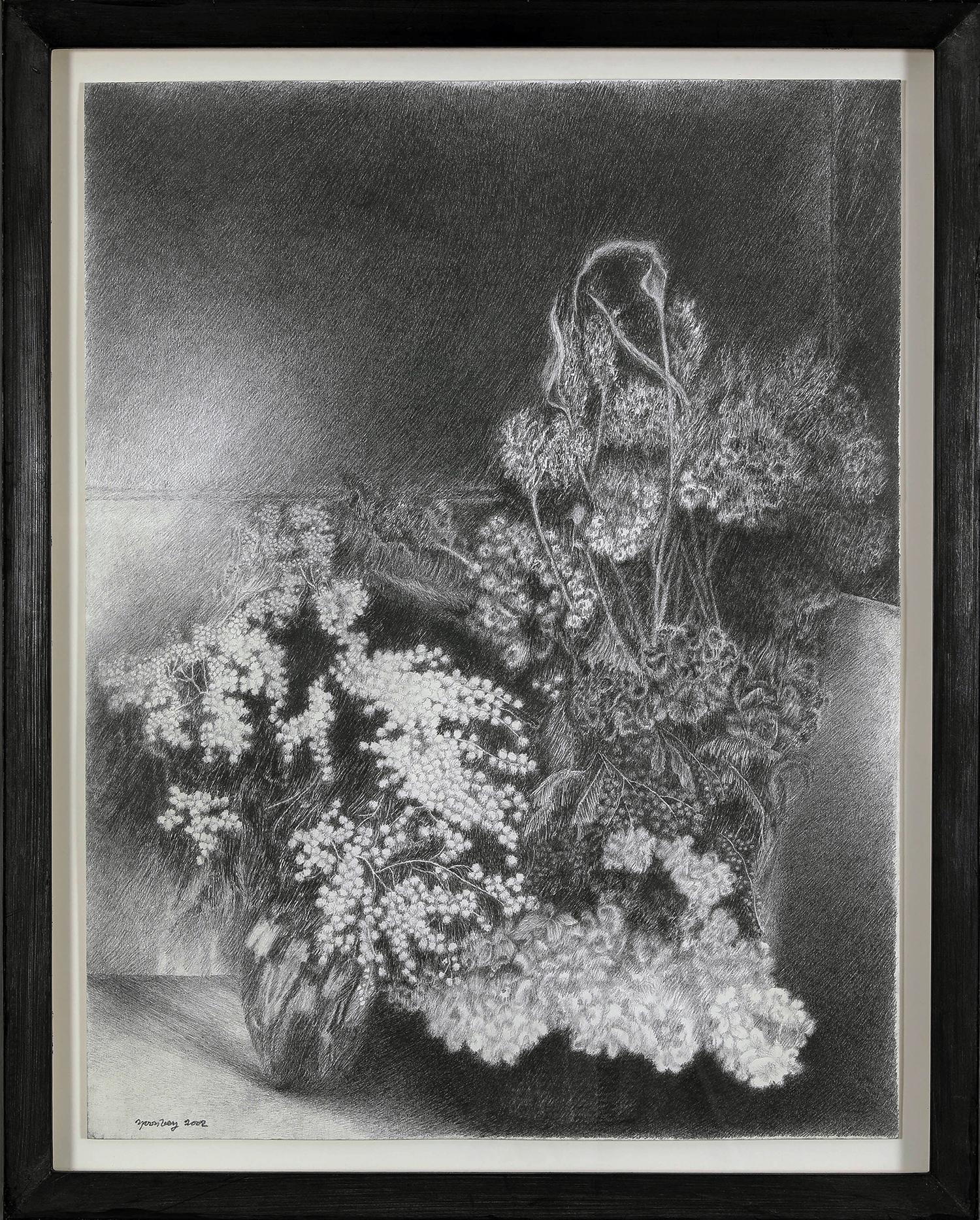 Black and white still life flower drawing of Mimosas by artist, Yvon Pissarro For Sale 1