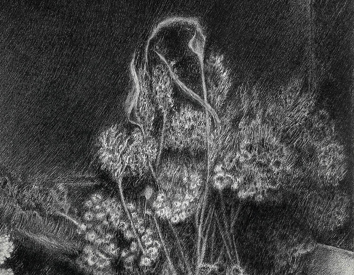 Schwarz-weiße Stillleben-Blumenzeichnung von Mimosas des Künstlers Yvon Pissarro im Angebot 2