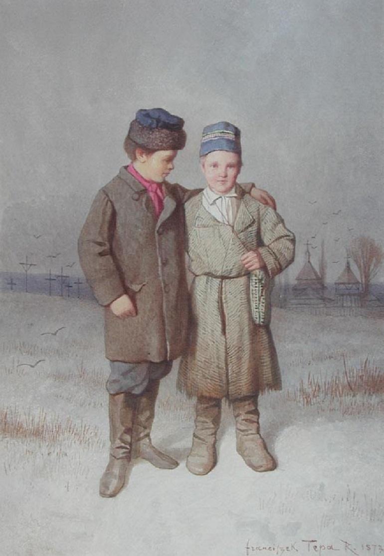 Retour des Enfants de l'École [...] by FRANCISZEK TEPA - Watercolour 1873 - Art by Franciszek Tepa