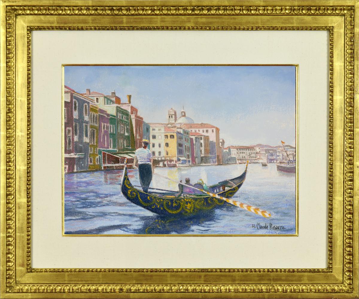 La Gondole de Pedro, Venise von H. Claude Pissarro – Flussszene  (Grau), Landscape Art, von Hughes Claude Pissarro