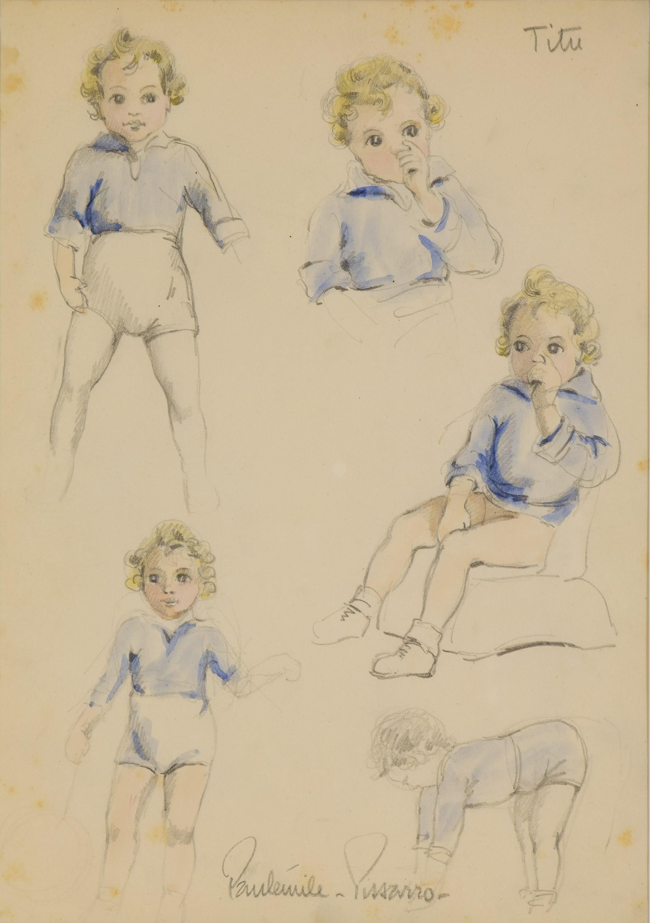 Études sur Titu by Paulémile Pissarro - Study drawing, 1938