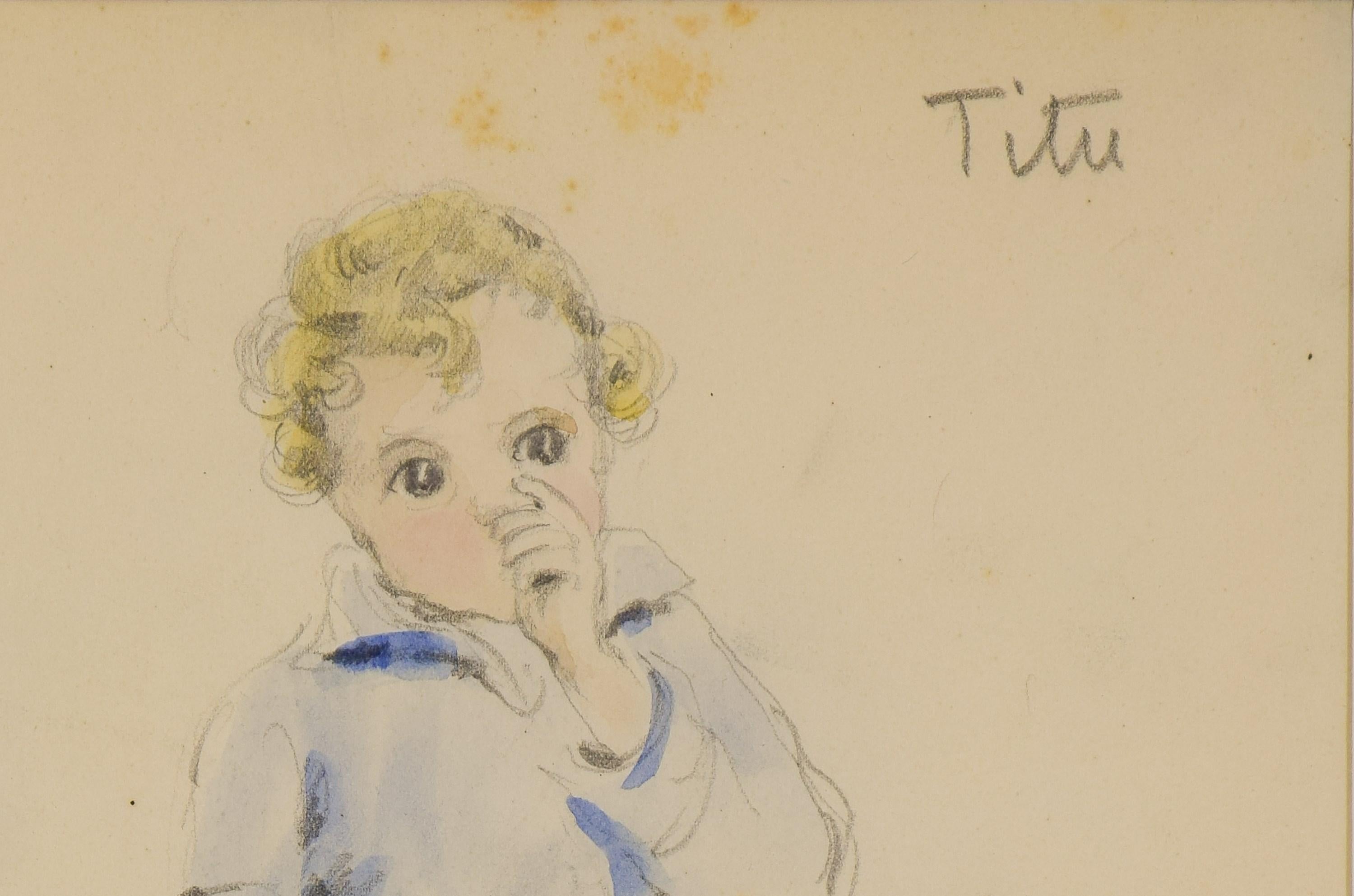 Études sur Titu by Paulémile Pissarro (1884 - 1972)
Watercolour and pencil on paper
33.5 x 23.6 cm (13 ¹/₄ x 9 ¹/₄ inches)
Signed lower middle Paulémile-Pissarro- and inscribed upper right Titu
Executed circa 1937

Provenance
Estate of the