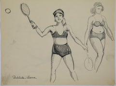 Yvonne Jouant au Tennis by Paulémile Pissarro, 1972 - graphite on paper