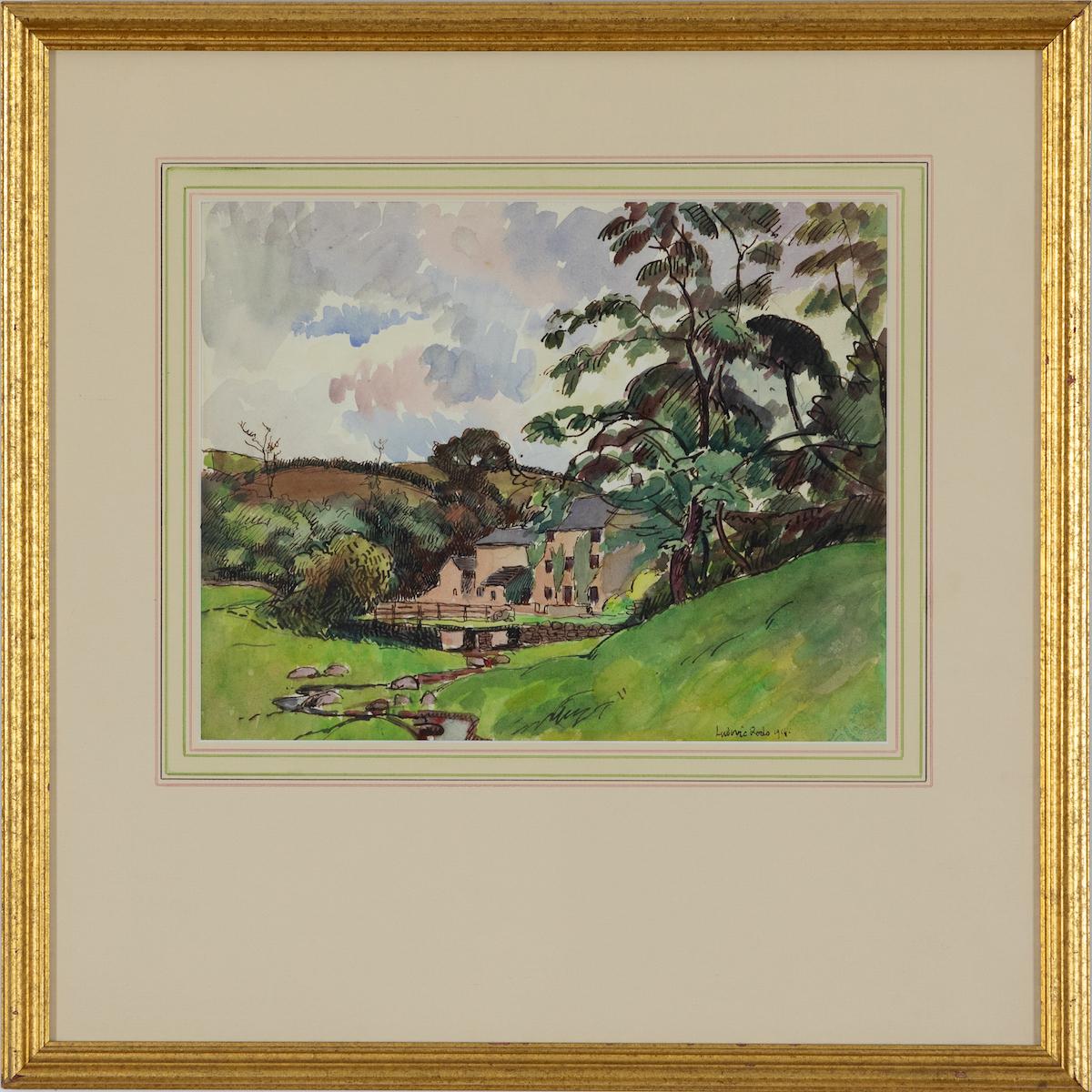 Paysage Normand, Port en Bessin by Ludovic-Rodo Pissarro, watercolour, 1914 For Sale 1