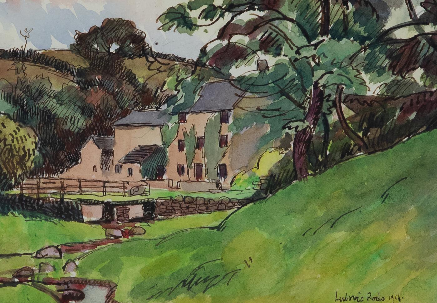Paysage Normand, Port en Bessin de Ludovic-Rodo Pissarro, acuarela, 1914 en venta 2
