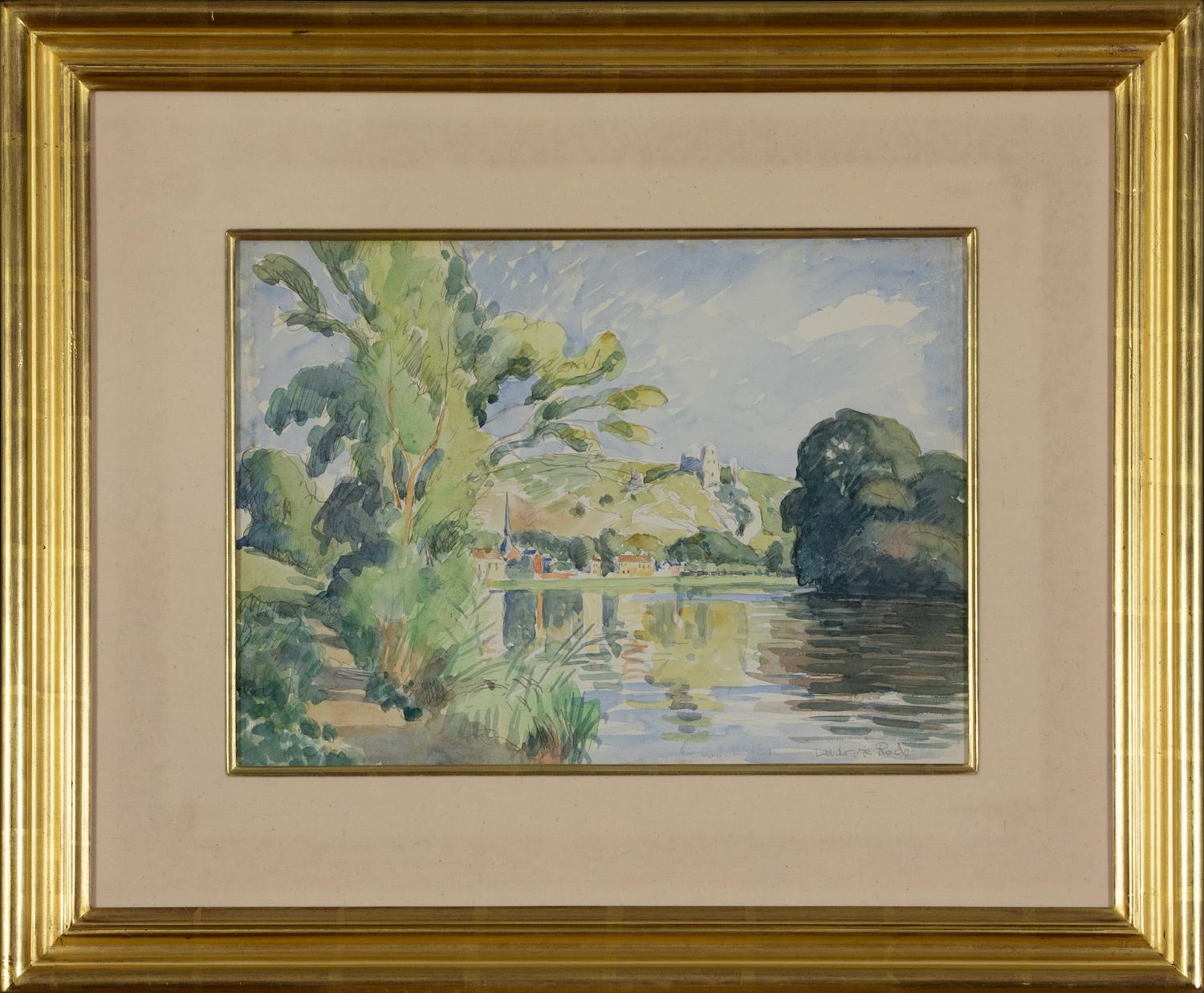 Vue des Andelys (Château Gaillard), Aquarell, Ludovic-Rodo Pissarro, um 1930 im Angebot 1