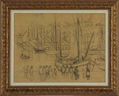 Port Scene in Brittany by Georges Manzana Pissarro - Charcoal on Board